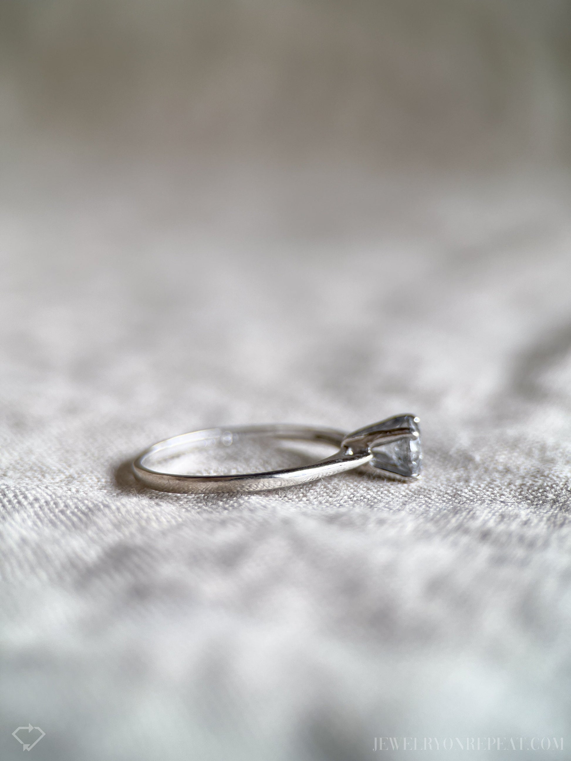 Vintage Natural Diamond Engagement Ring, Round Cut, 10k White Gold, 4-Prong Solitaire Bridal Ring
