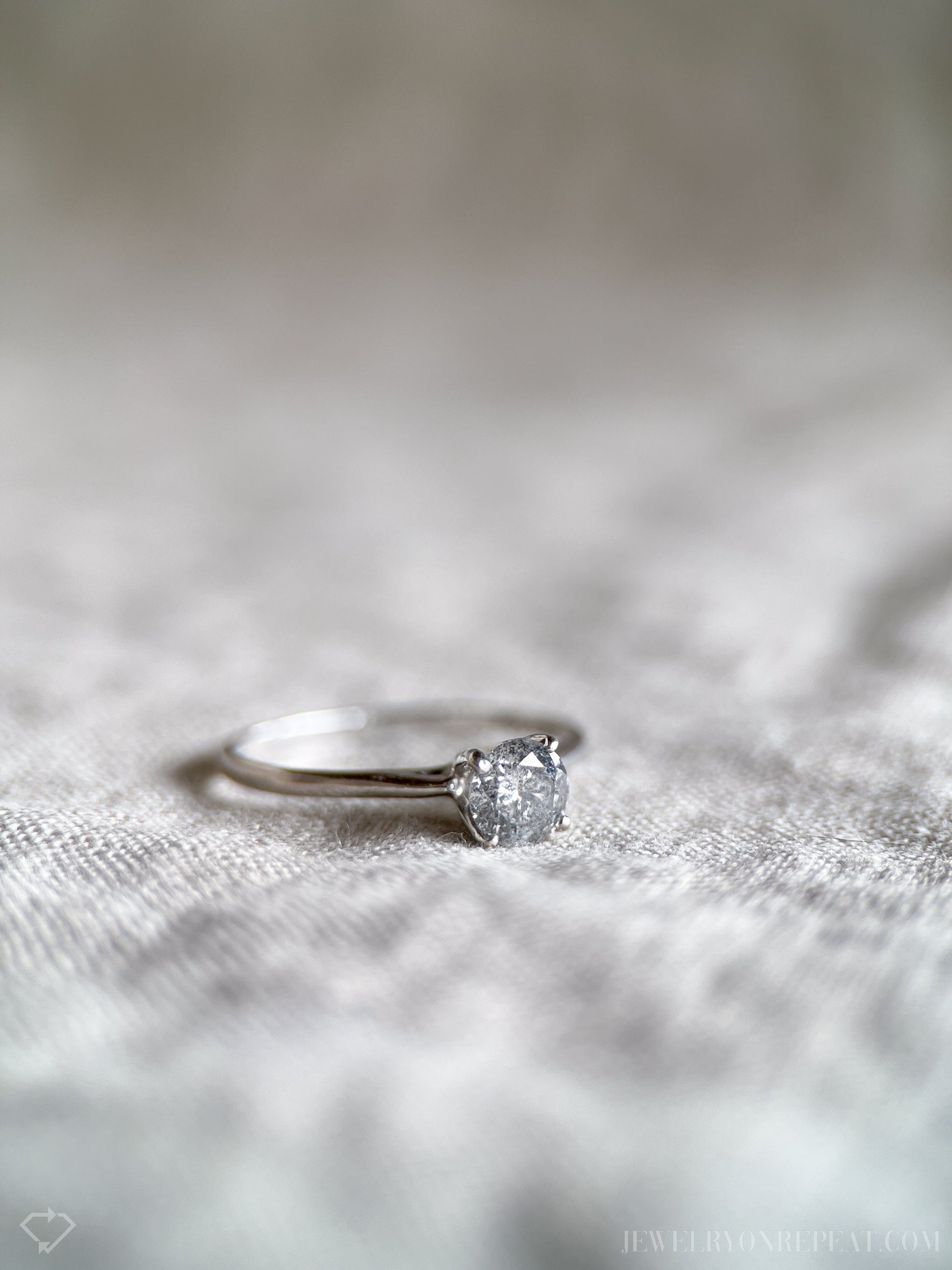 Vintage Natural Diamond Engagement Ring, Round Cut, 10k White Gold, 4-Prong Solitaire Bridal Ring