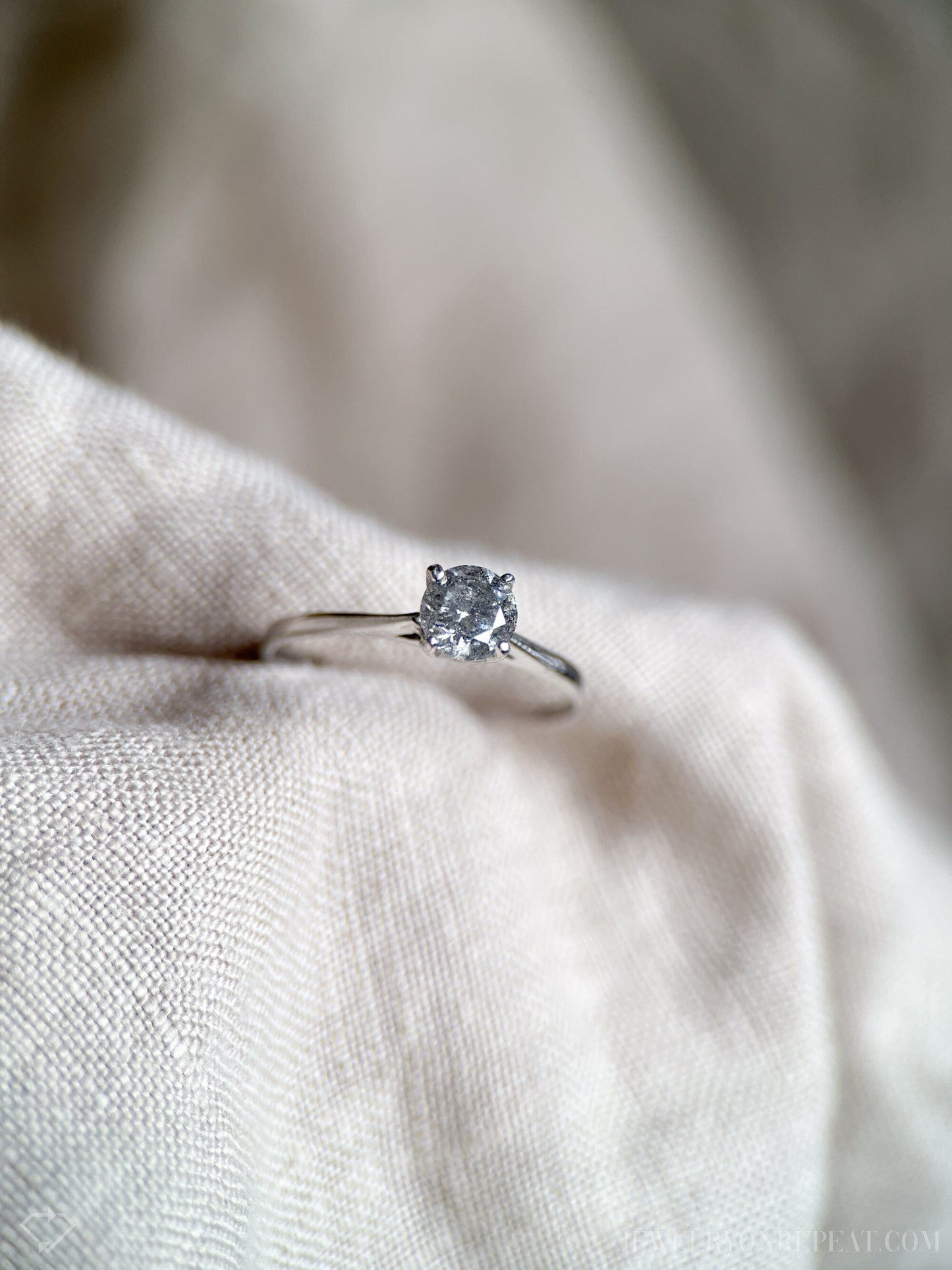 Vintage Natural Diamond Engagement Ring, Round Cut, 10k White Gold, 4-Prong Solitaire Bridal Ring