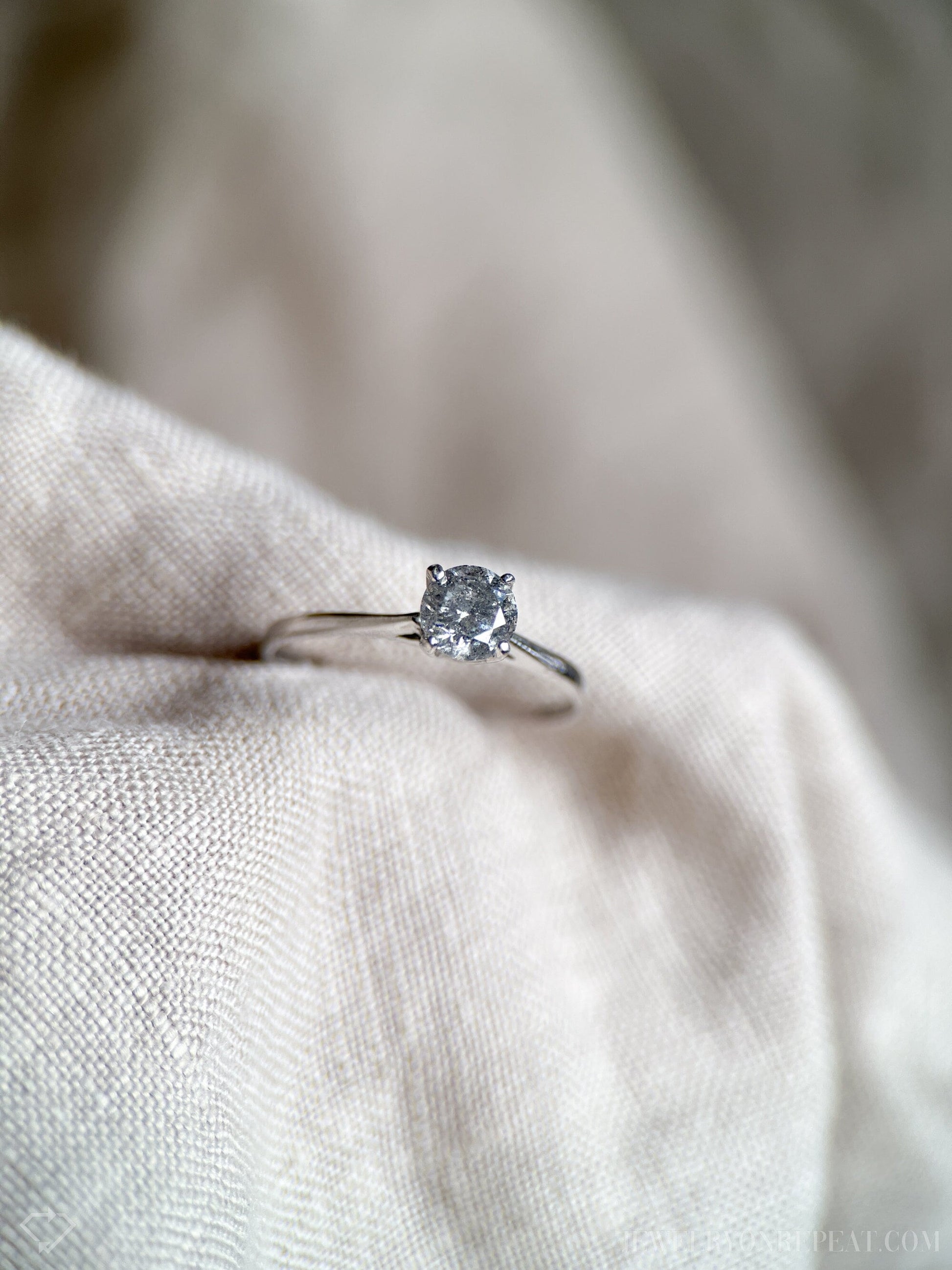 Vintage Natural Diamond Engagement Ring, Round Cut, 10k White Gold, 4-Prong Solitaire Bridal Ring