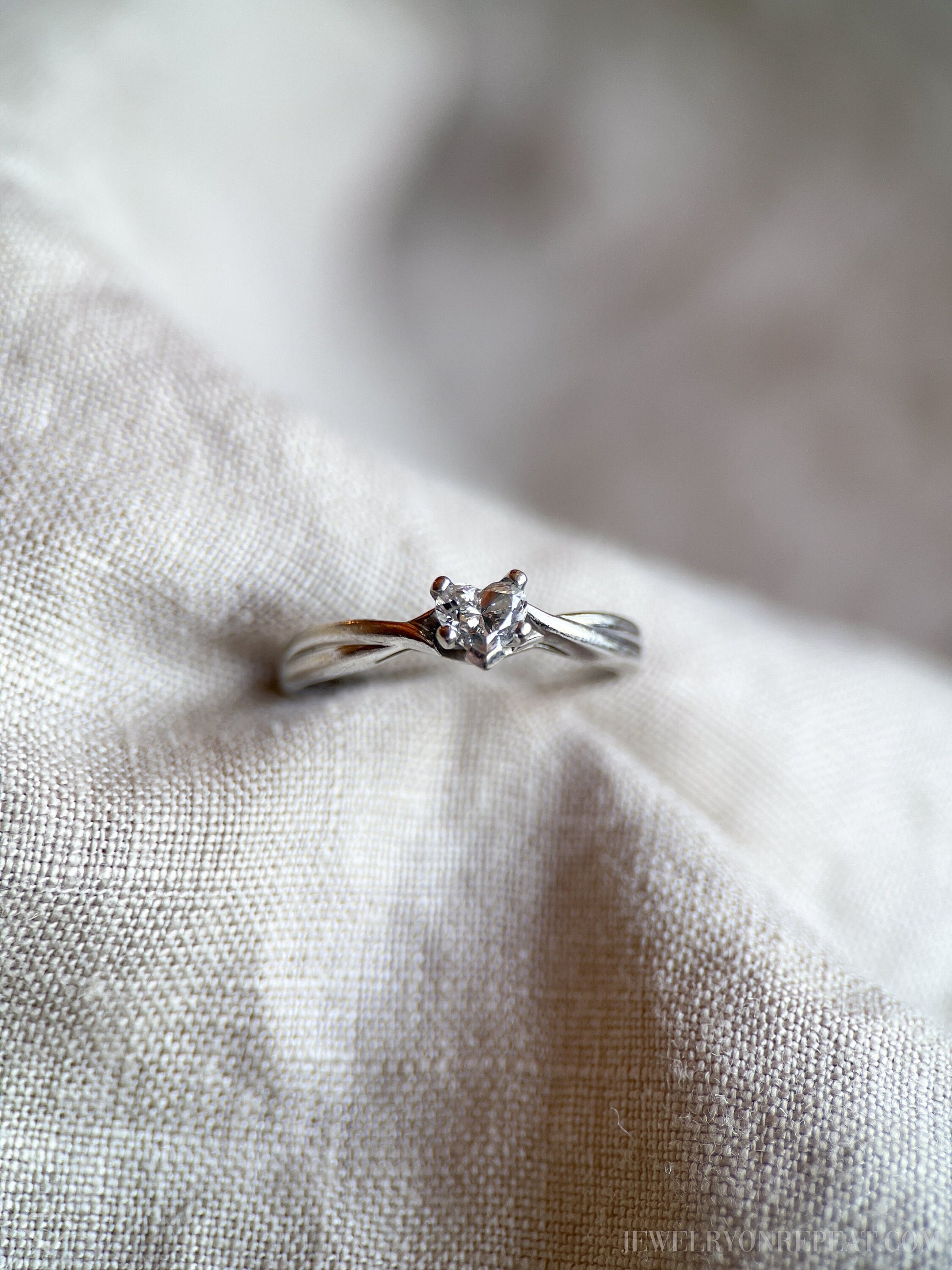 Vintage Heart Cut Diamond Engagement Ring in 14k White Gold