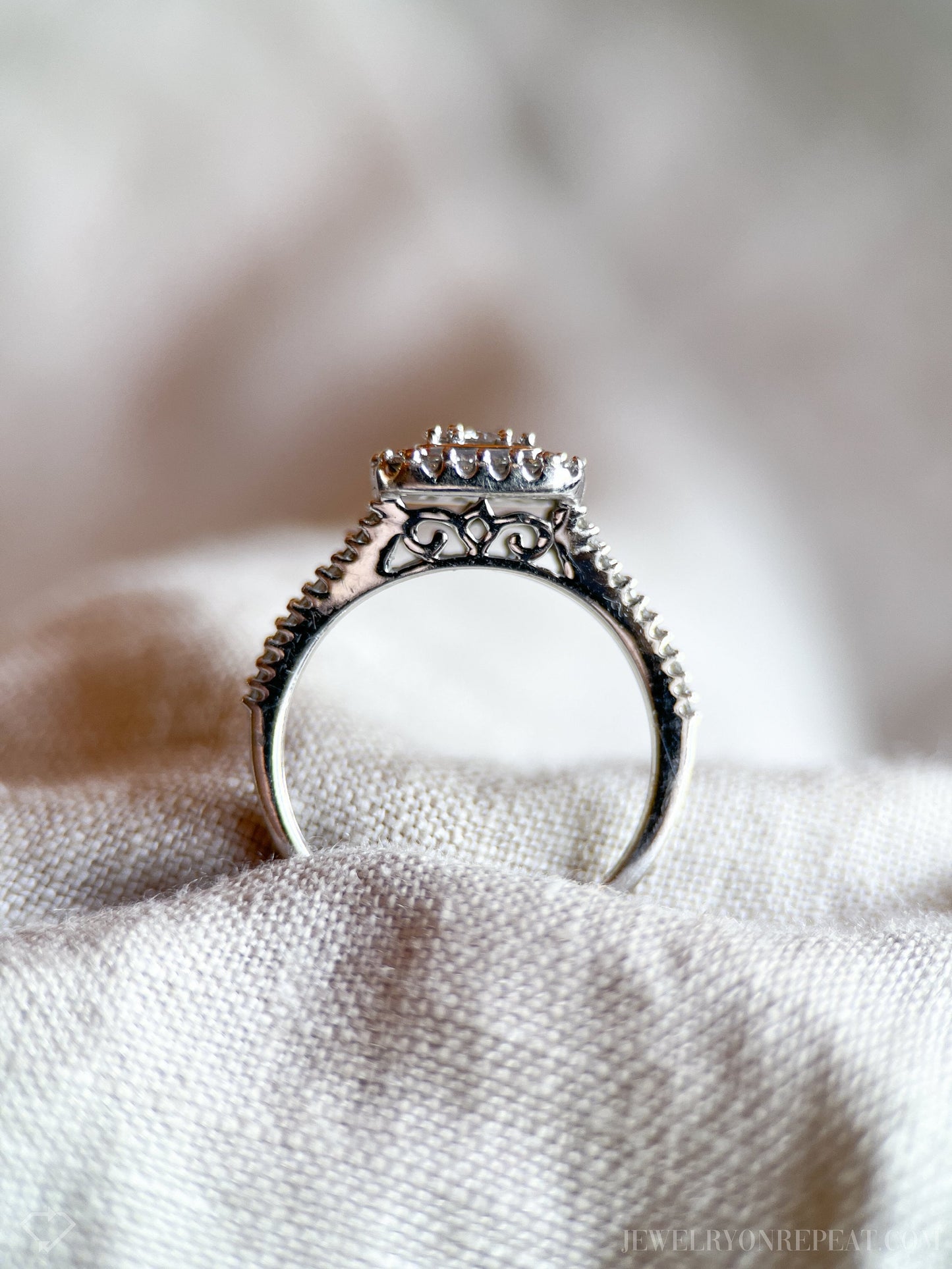 Vintage Diamond Halo Engagement Ring in 10k White Gold