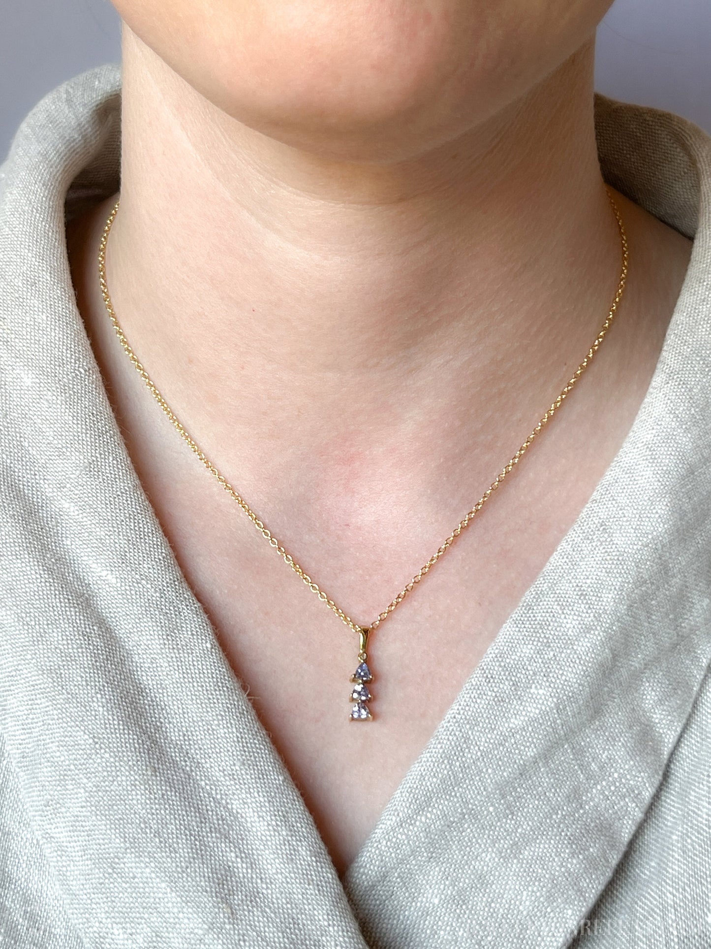 Vintage 1990s Tanzanite Three Stone Pendant in 10k Gold