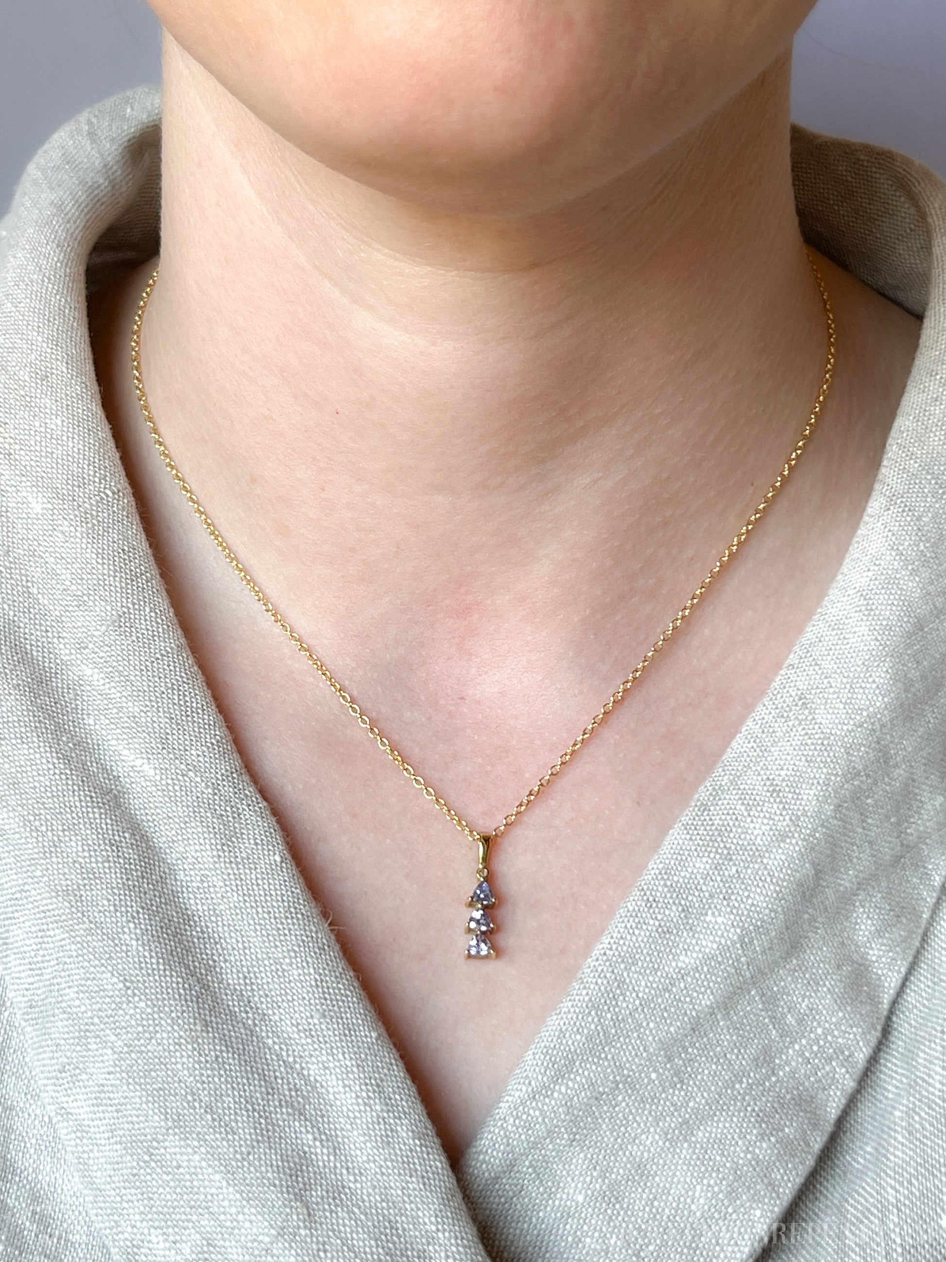 Vintage 1990s Tanzanite Three Stone Pendant in 10k Gold