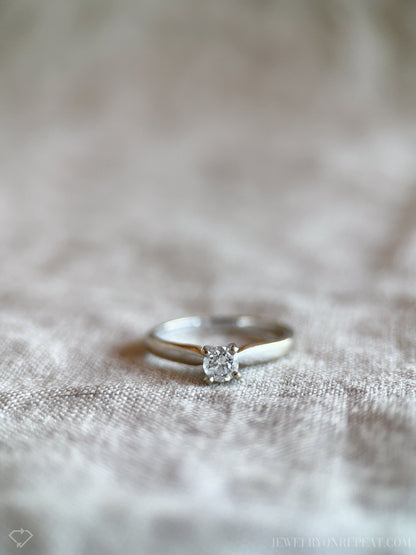 Vintage Diamond Engagement Ring, Round Cut, 14k White Gold, 1990s Solitaire Prong Setting