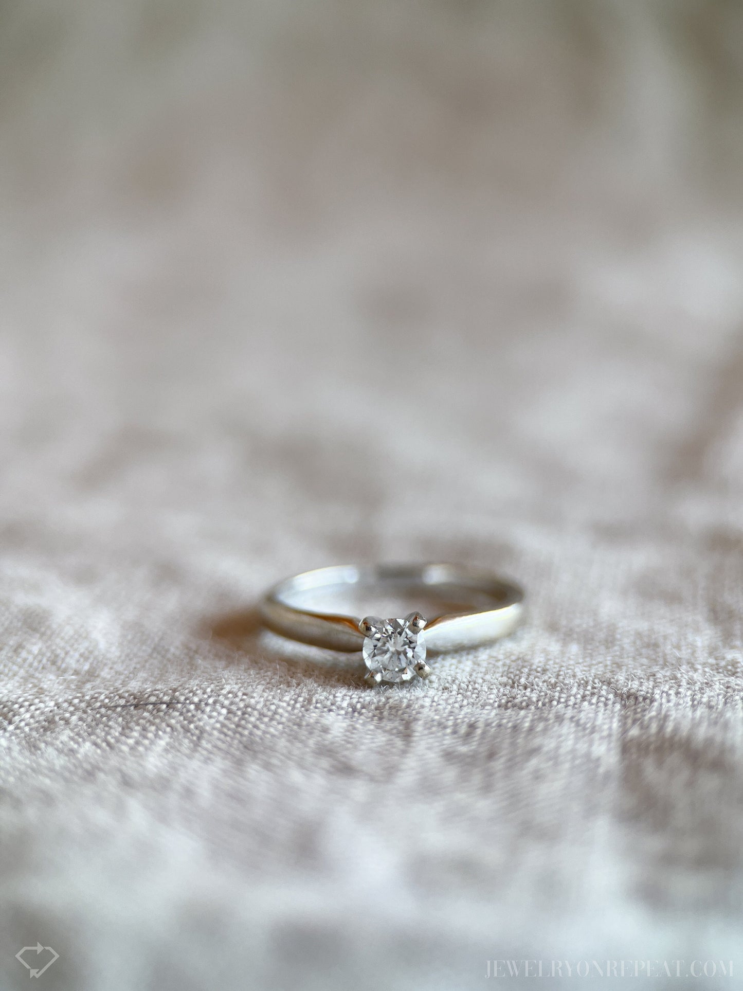 Vintage Diamond Engagement Ring, Round Cut, 14k White Gold, 1990s Solitaire Prong Setting