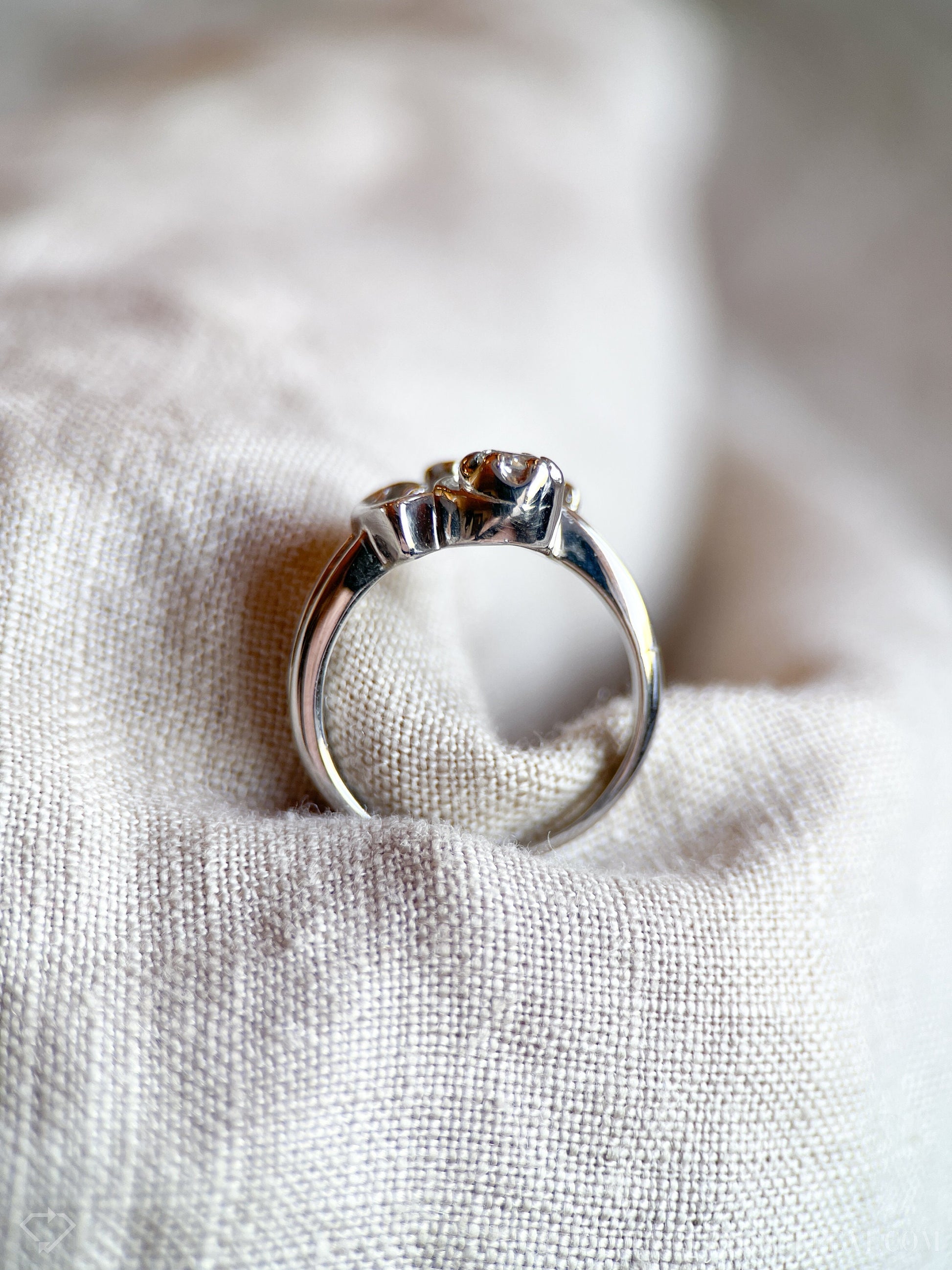 Vintage 1940s Art Nouveau Diamond Engagement Ring, 14k White Gold