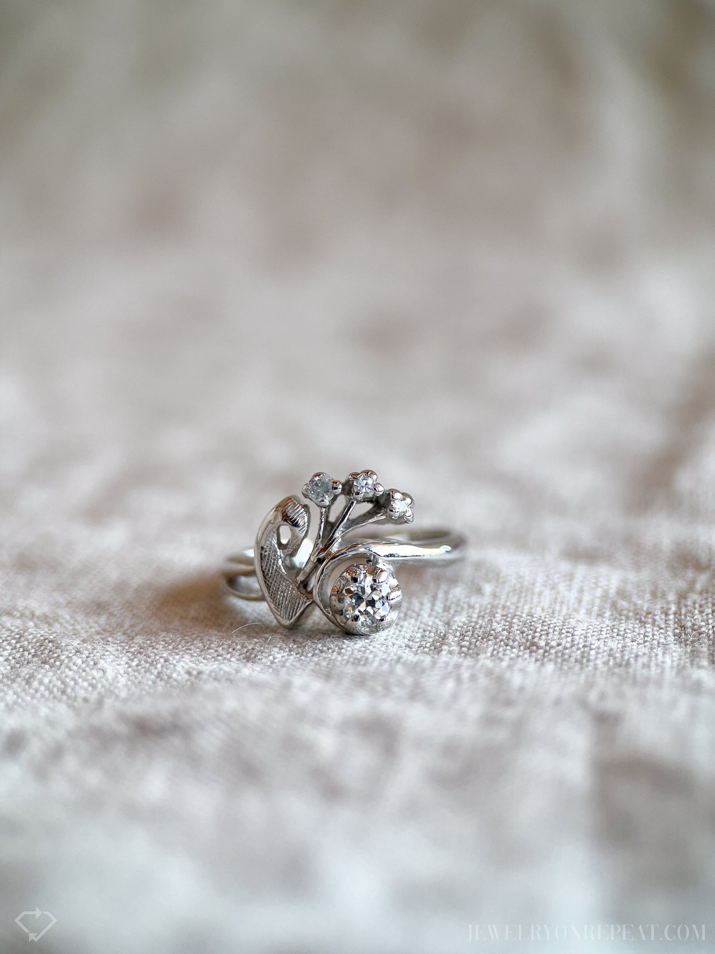 Vintage 1940s Art Nouveau Diamond Engagement Ring, 14k White Gold