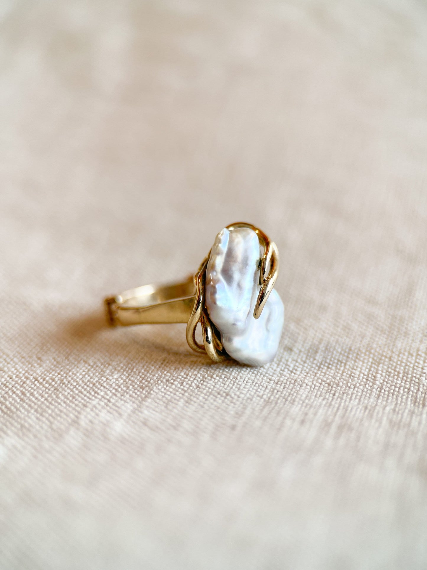 Vintage Pearl Ring with Adjustable Band in 14k Gold