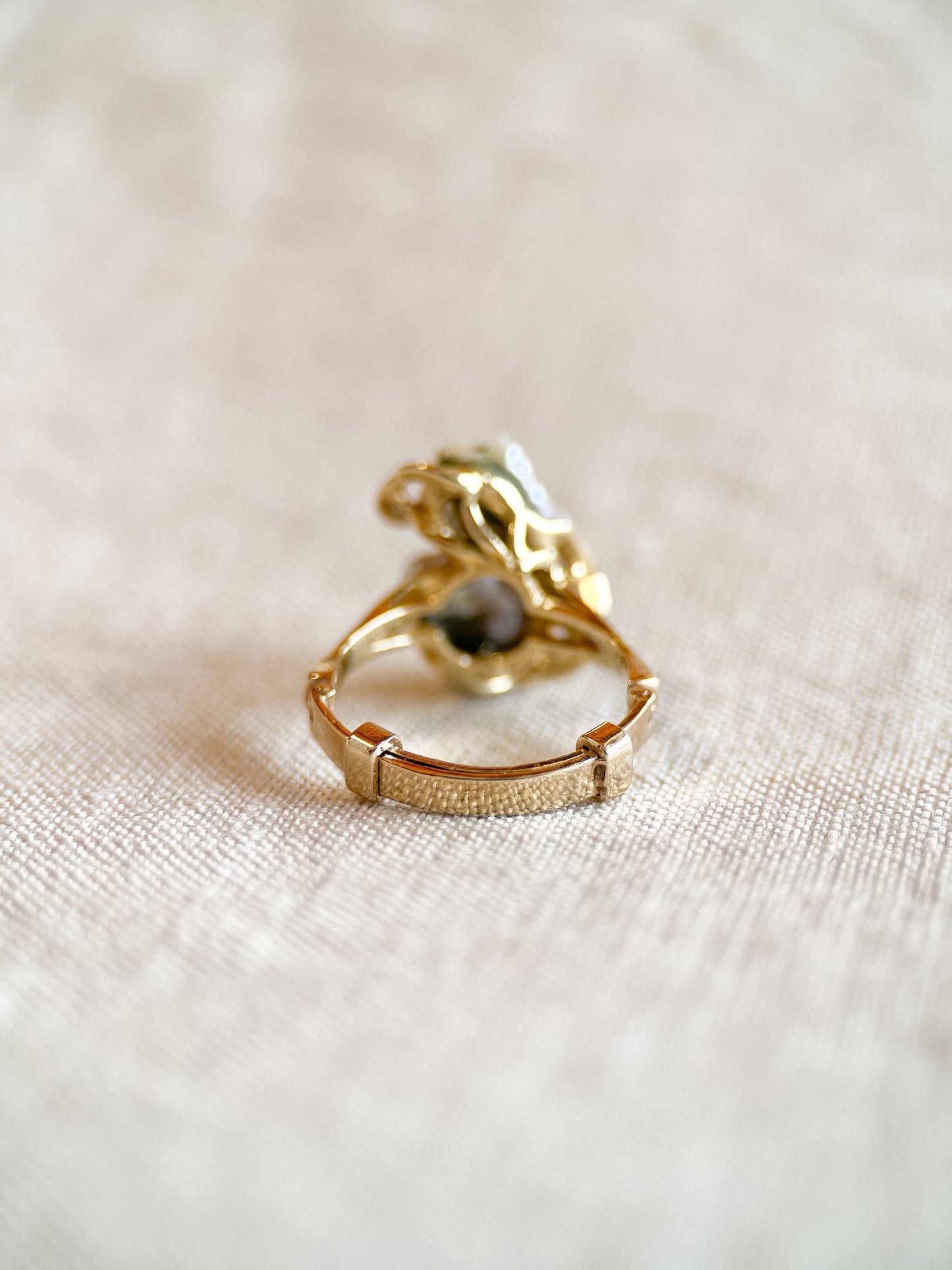 Vintage Pearl Ring with Adjustable Band in 14k Gold