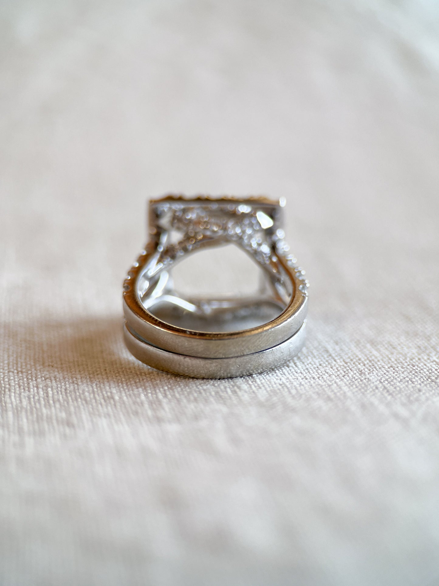 Vintage 1990s Diamond Halo Wedding Ring Guard, 14k White Gold