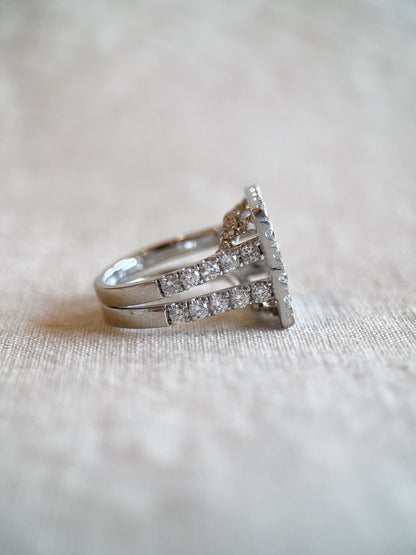 Vintage 1990s Diamond Halo Wedding Ring Guard, 14k White Gold