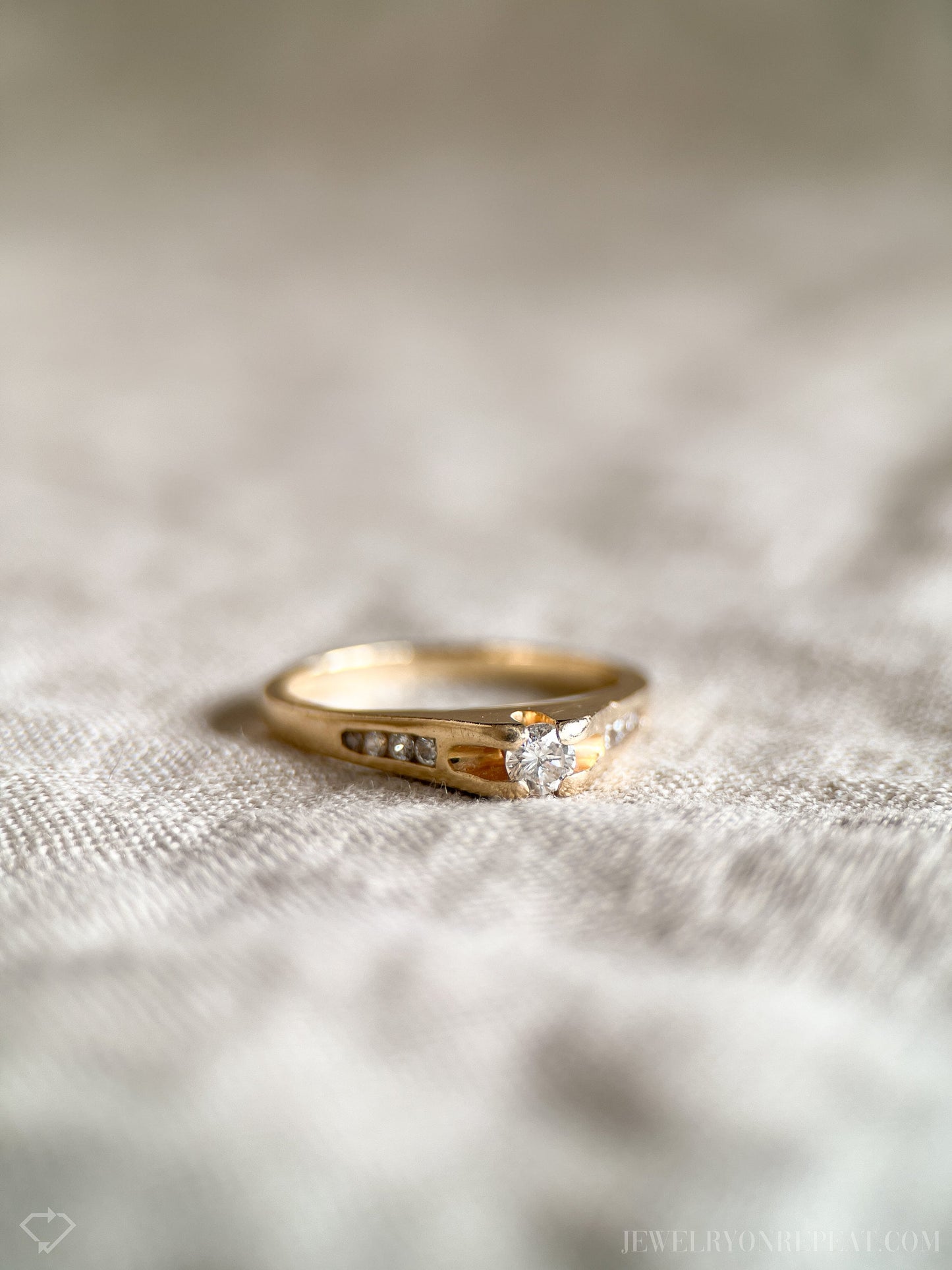 Vintage Diamond Engagement Ring Channel Set in 14k Gold