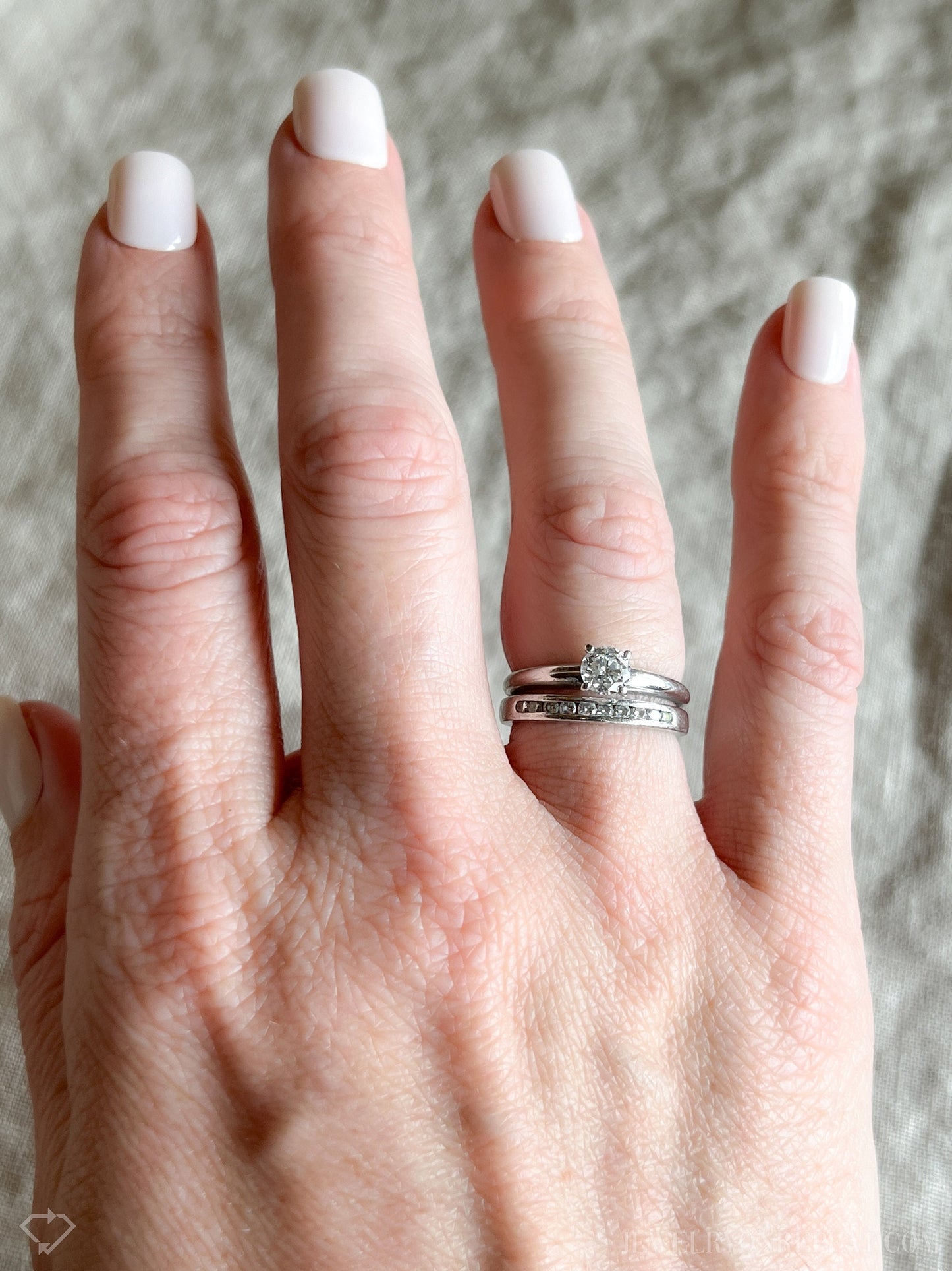 Vintage Diamond Engagement & Wedding Ring, Round Cut, Platinum, 1990s Solitaire Channel Bridal Set