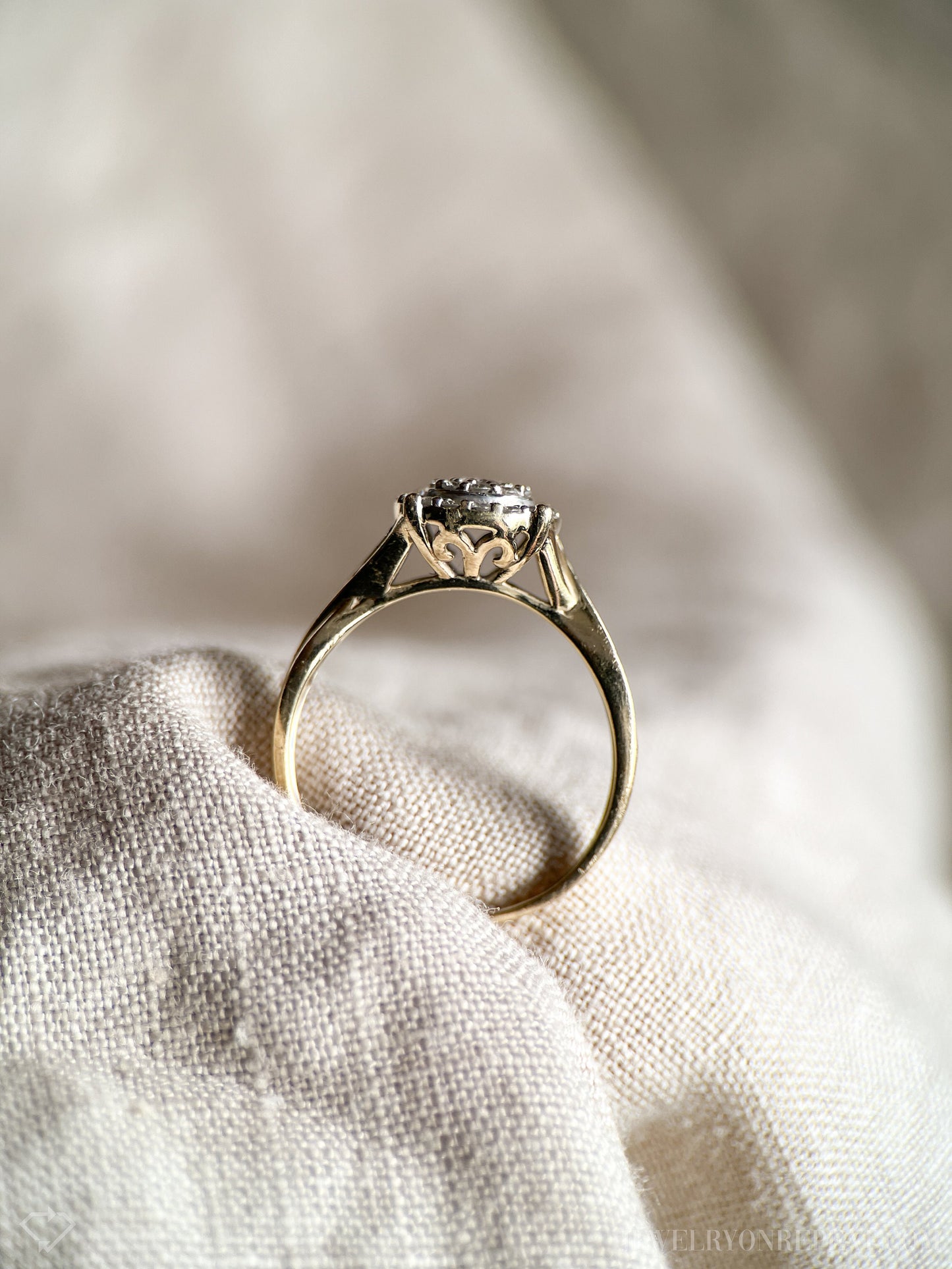 Vintage Diamond Halo Engagement Ring in 10k Gold