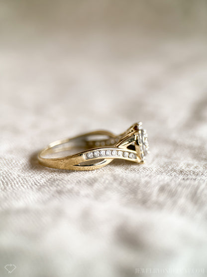 Vintage 1990s Diamond Halo Engagement Ring in 10k Gold