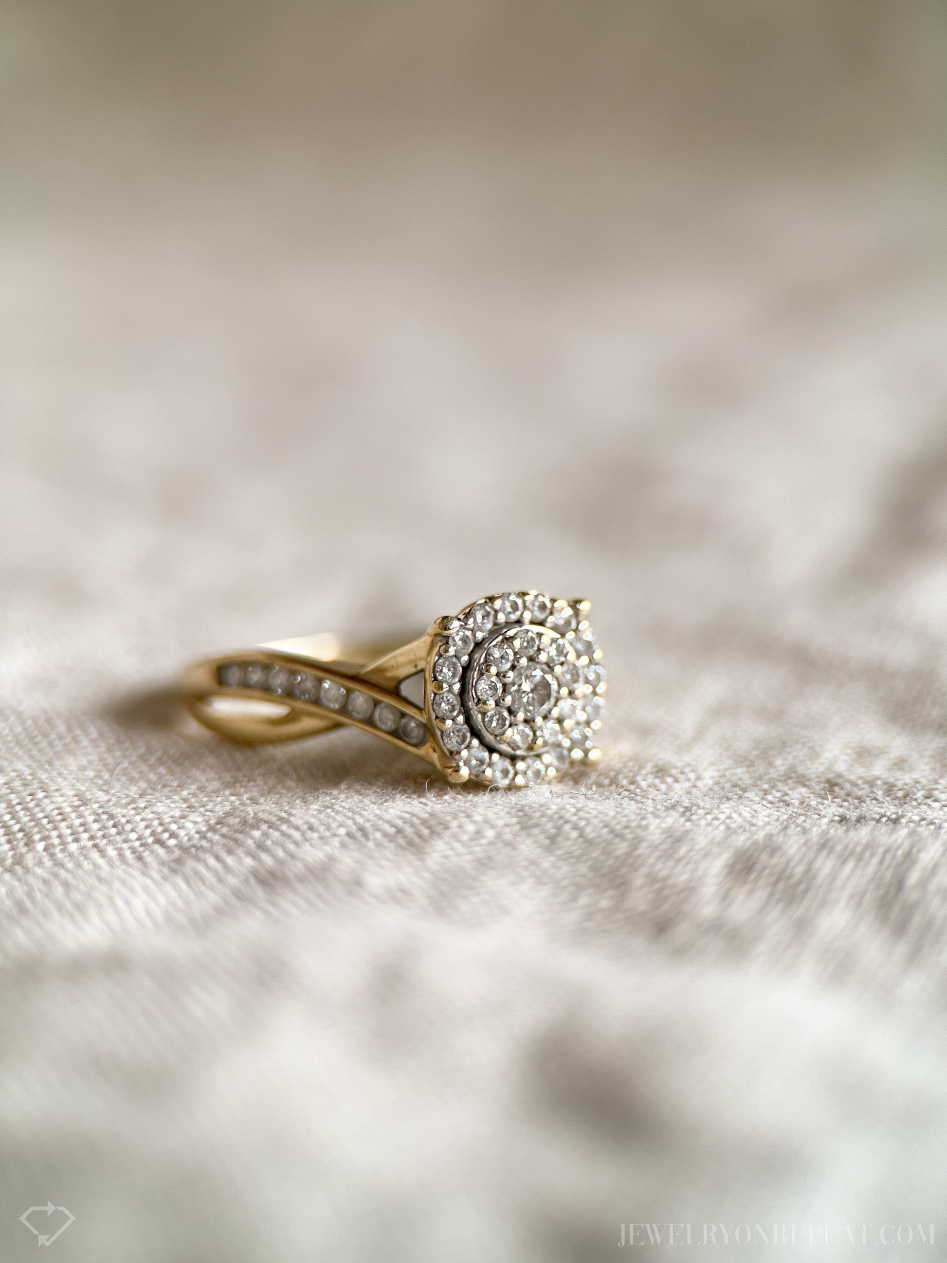 Vintage Diamond Halo Engagement Ring in 10k Gold