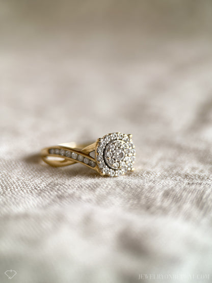 Vintage 1990s Diamond Halo Engagement Ring in 10k Gold