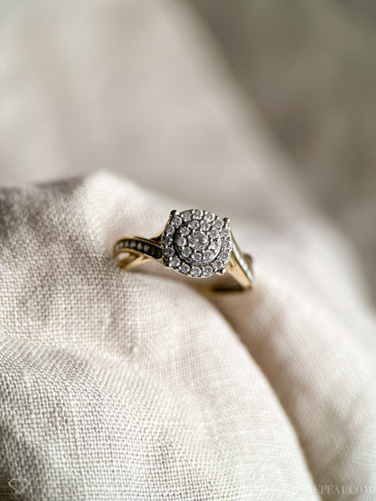 Vintage 1990s Diamond Halo Engagement Ring in 10k Gold