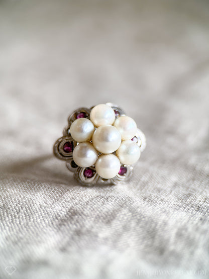Vintage 1960s Pearl Cluster Ring in 14k White Gold
