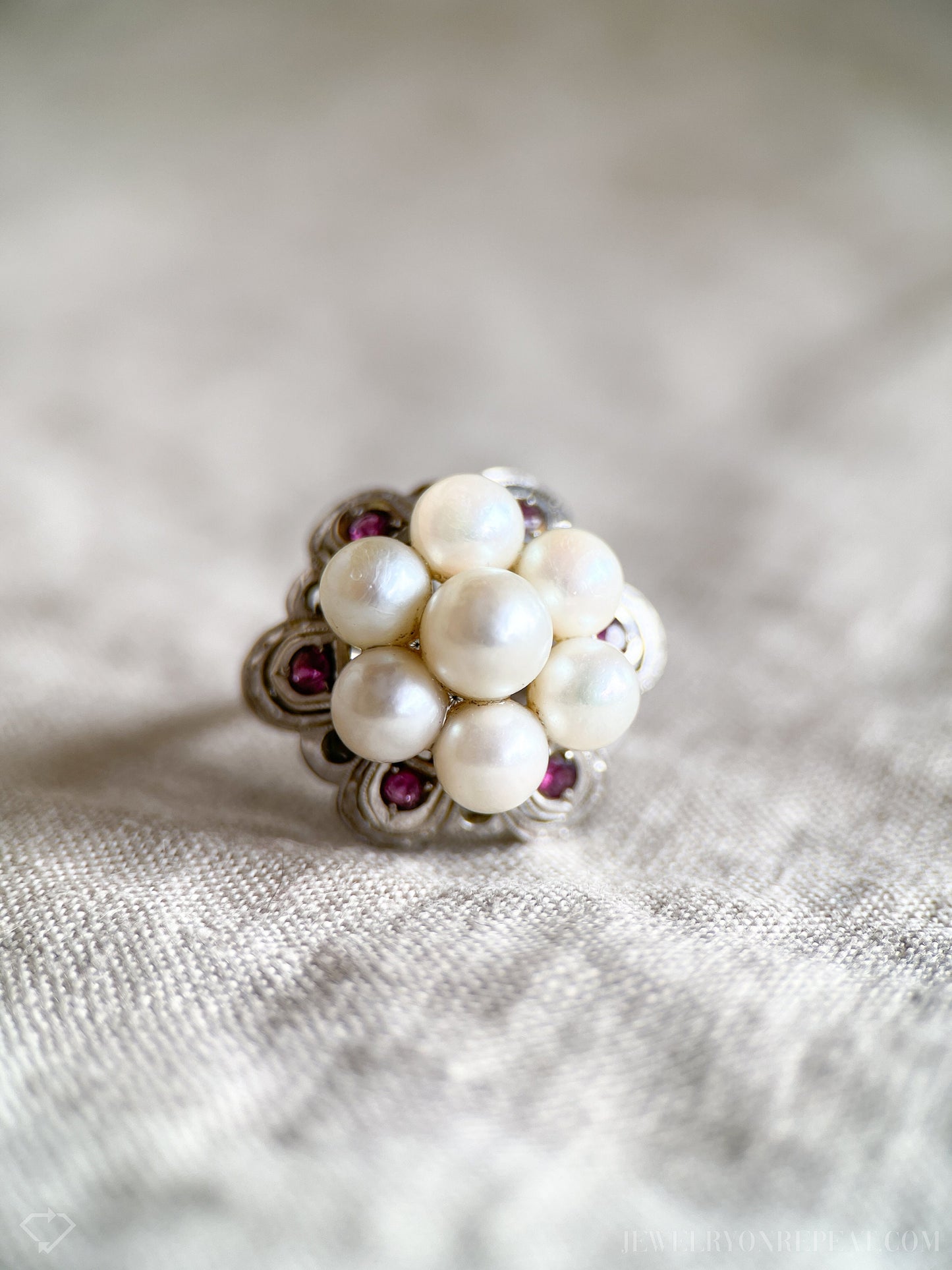 Vintage Pearl Cluster Ring in 14k White Gold