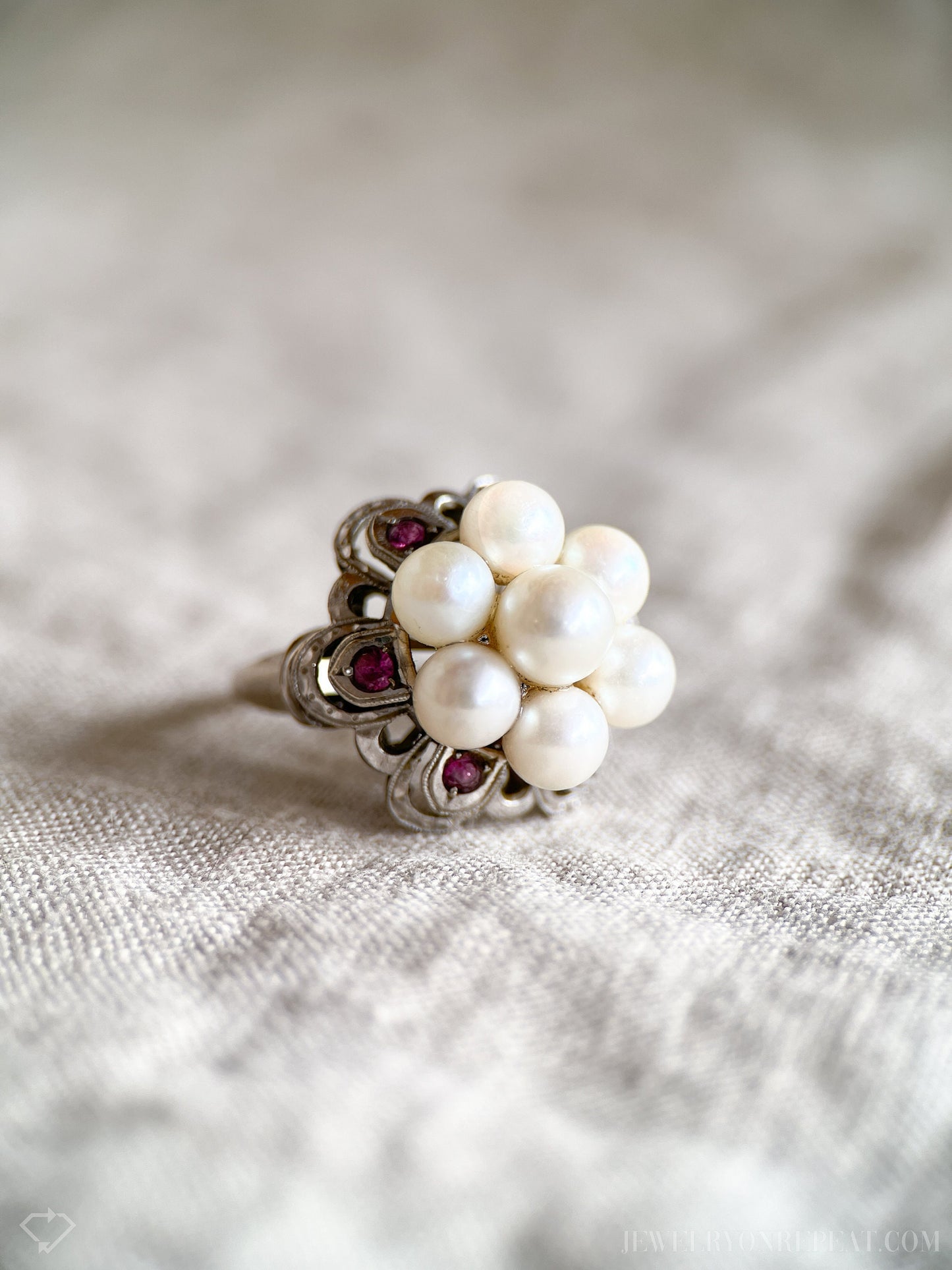 Vintage 1960s Pearl Cluster Ring in 14k White Gold