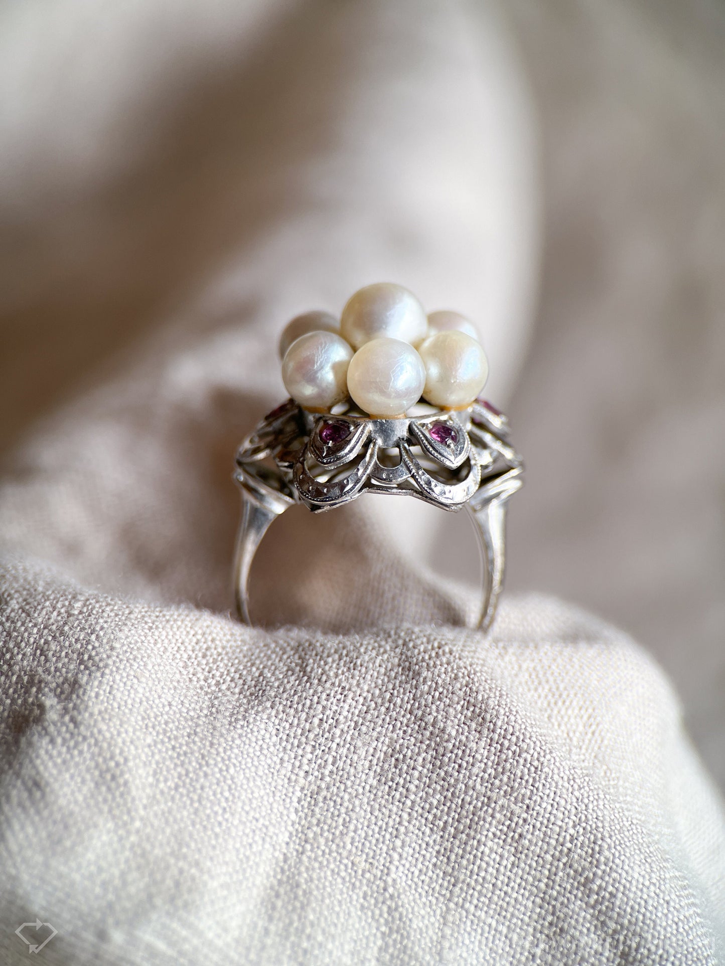 Vintage 1960s Pearl Cluster Ring in 14k White Gold
