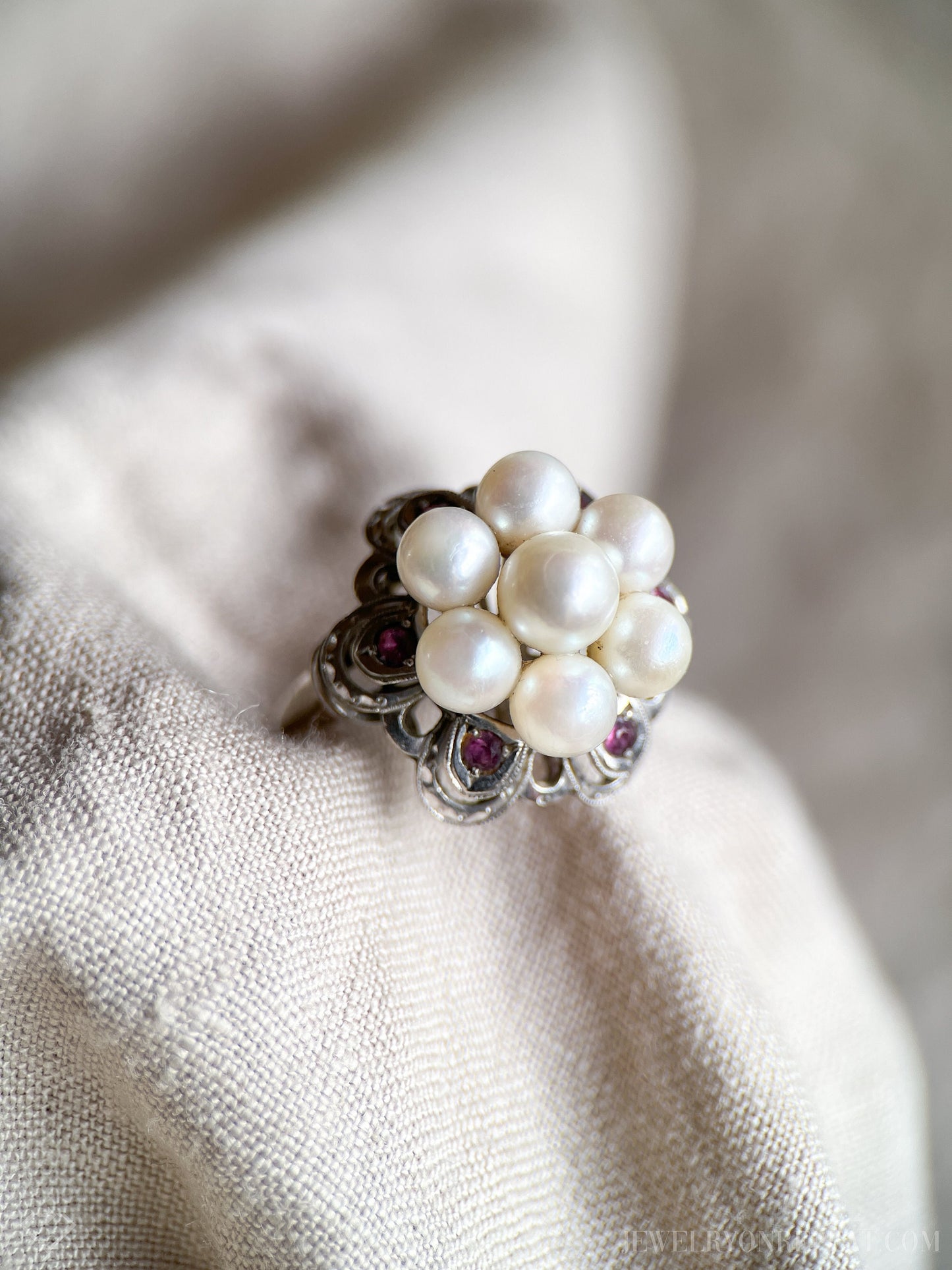 Vintage 1960s Pearl Cluster Ring in 14k White Gold