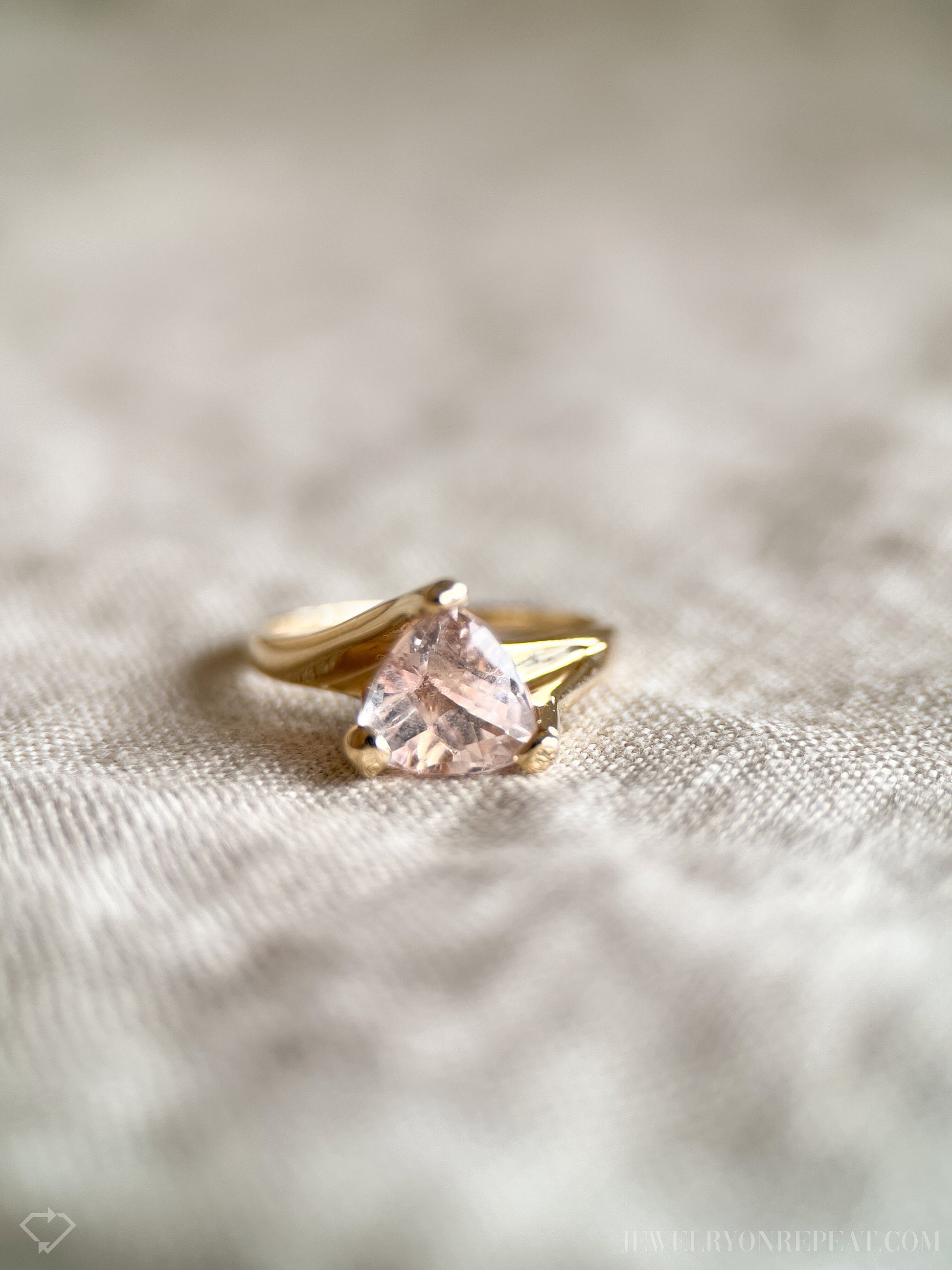 Vintage Rose Quartz Trillion Gemstone Ring in 14k Gold