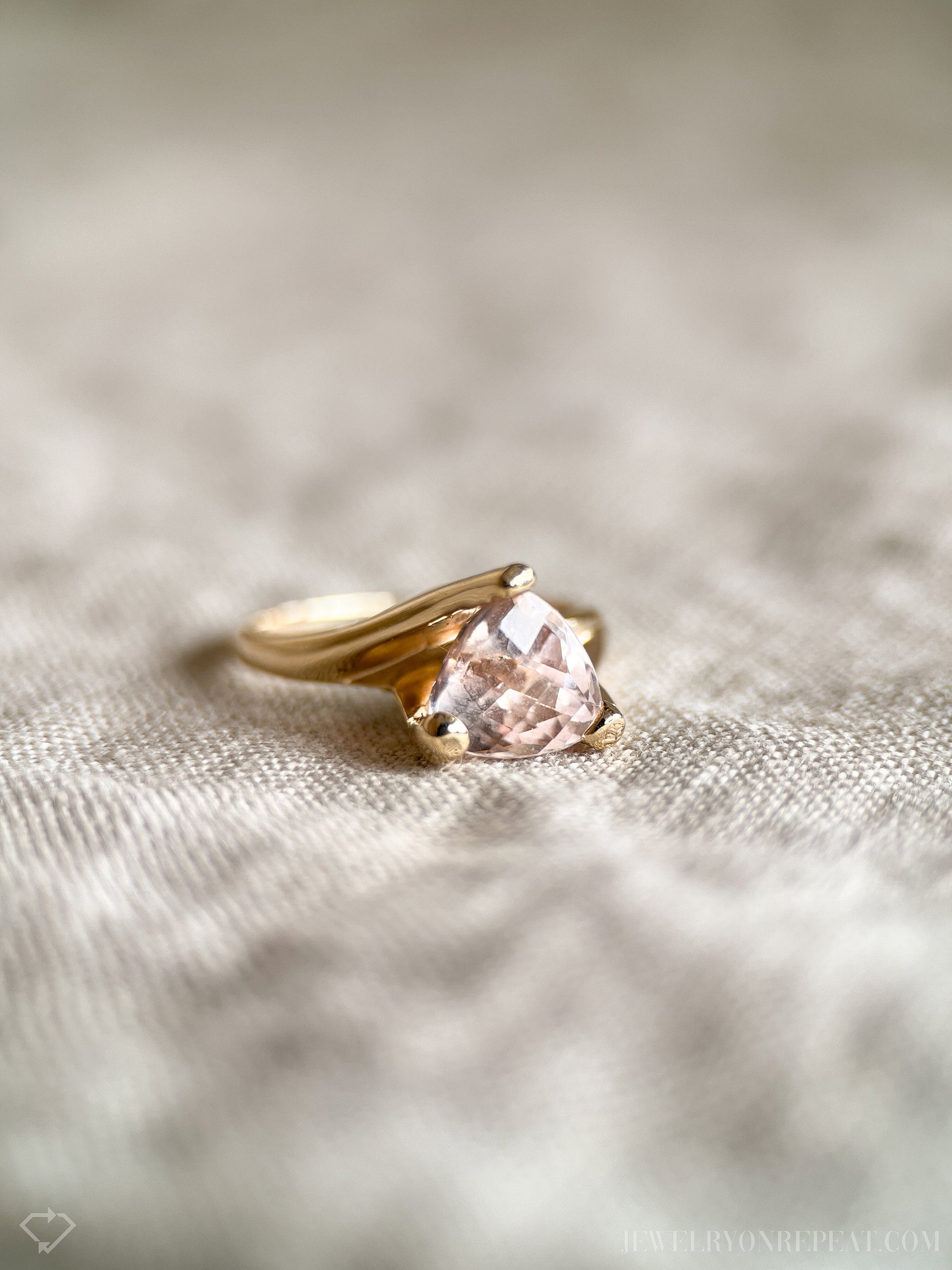 Vintage Rose Quartz Trillion Gemstone Ring in 14k Gold