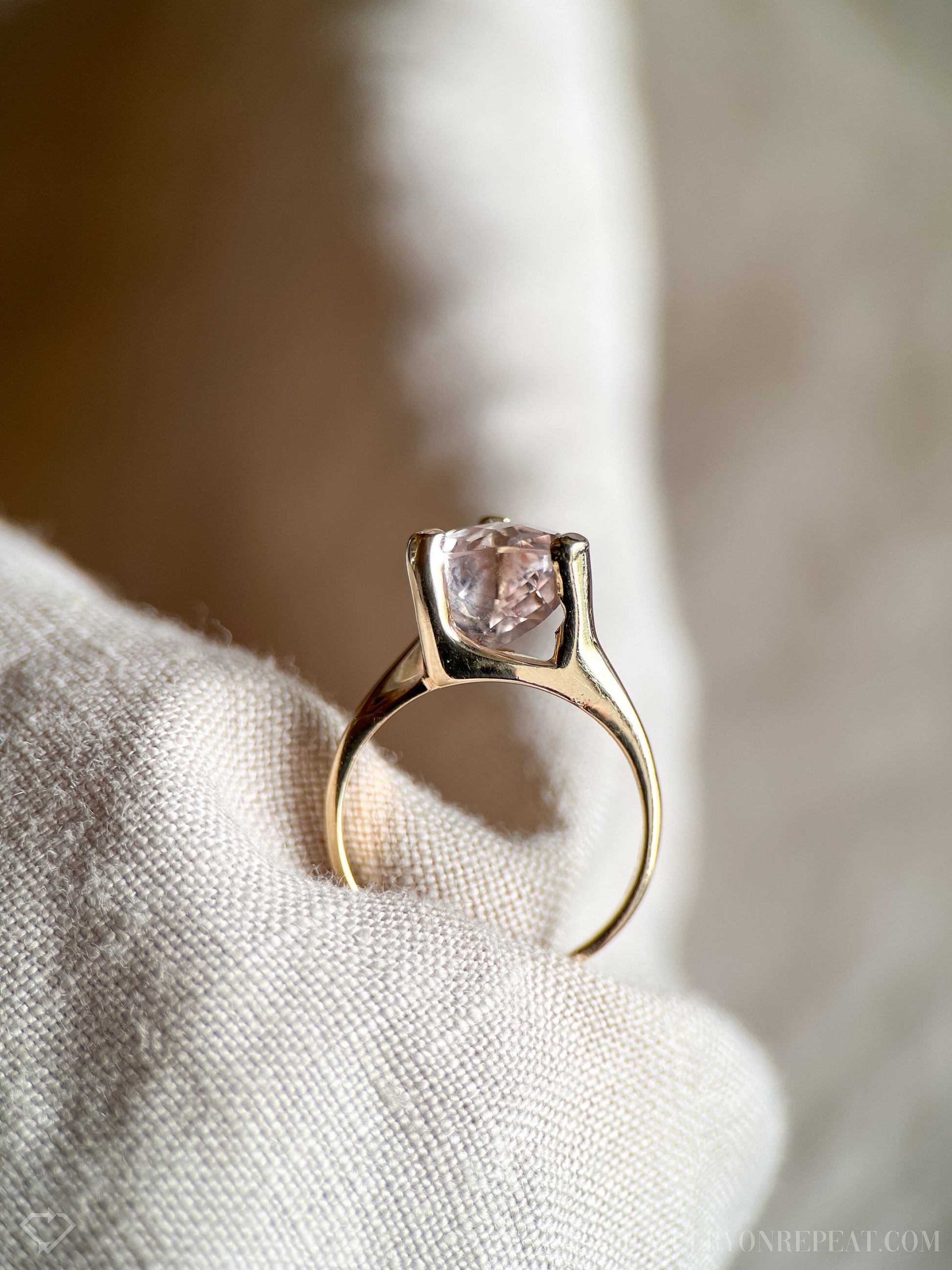 Vintage Rose Quartz Trillion Gemstone Ring in 14k Gold