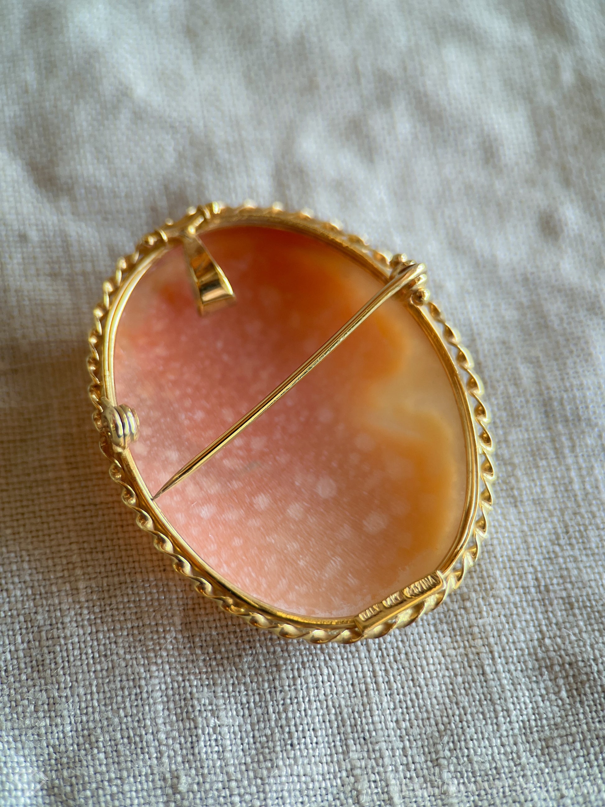 Vintage Cameo Brooch Pendant with Rope Frame in 14k Gold