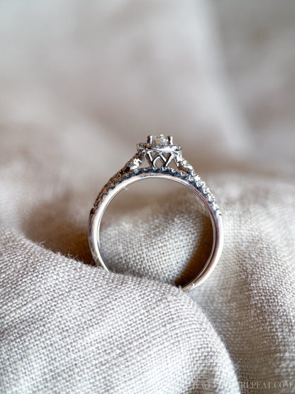Vintage Bridal Set with Pear Diamond Halo Engagement Ring and Wedding Bands in 14k White Gold - Timeless