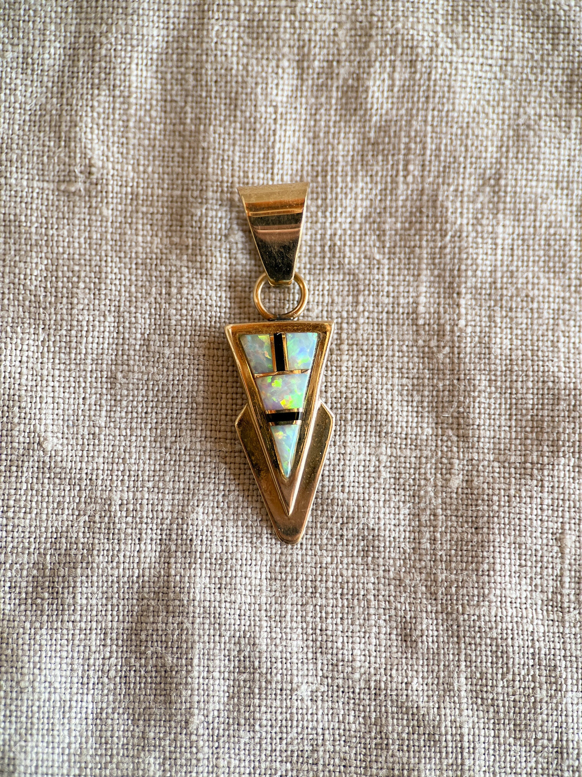 Vintage Opal Geometric Gemstone Pendant in 14k Gold