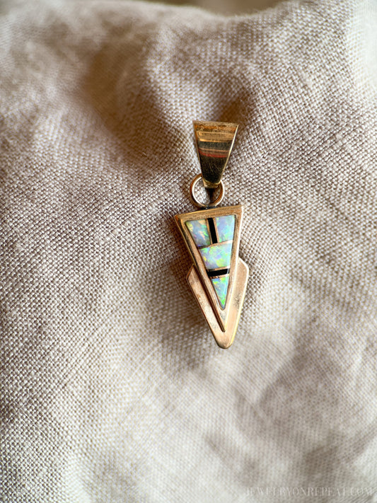 Vintage Opal Geometric Gemstone Pendant in 14k Gold