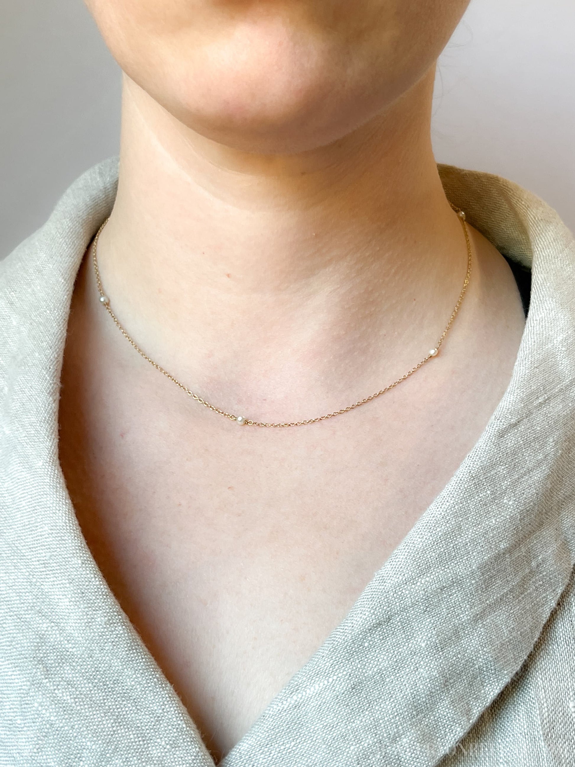 Vintage Pearl and Chain Necklace in 14k Gold