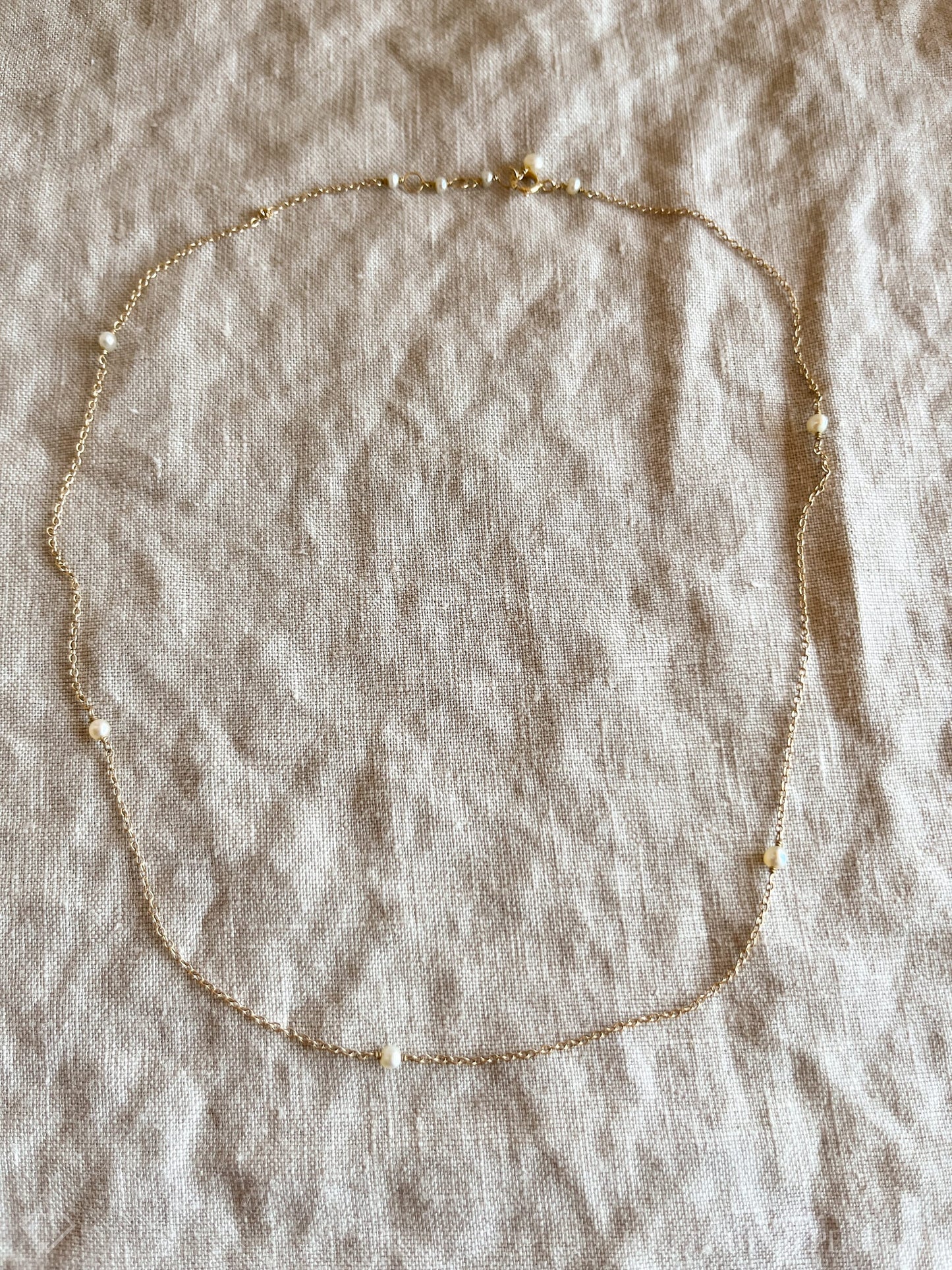 Vintage Pearl and Chain Necklace in 14k Gold