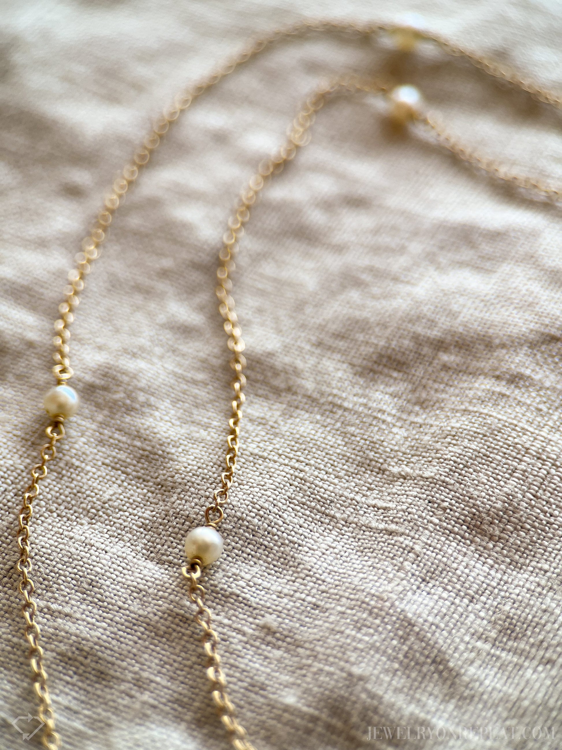 Vintage Pearl and Chain Necklace in 14k Gold