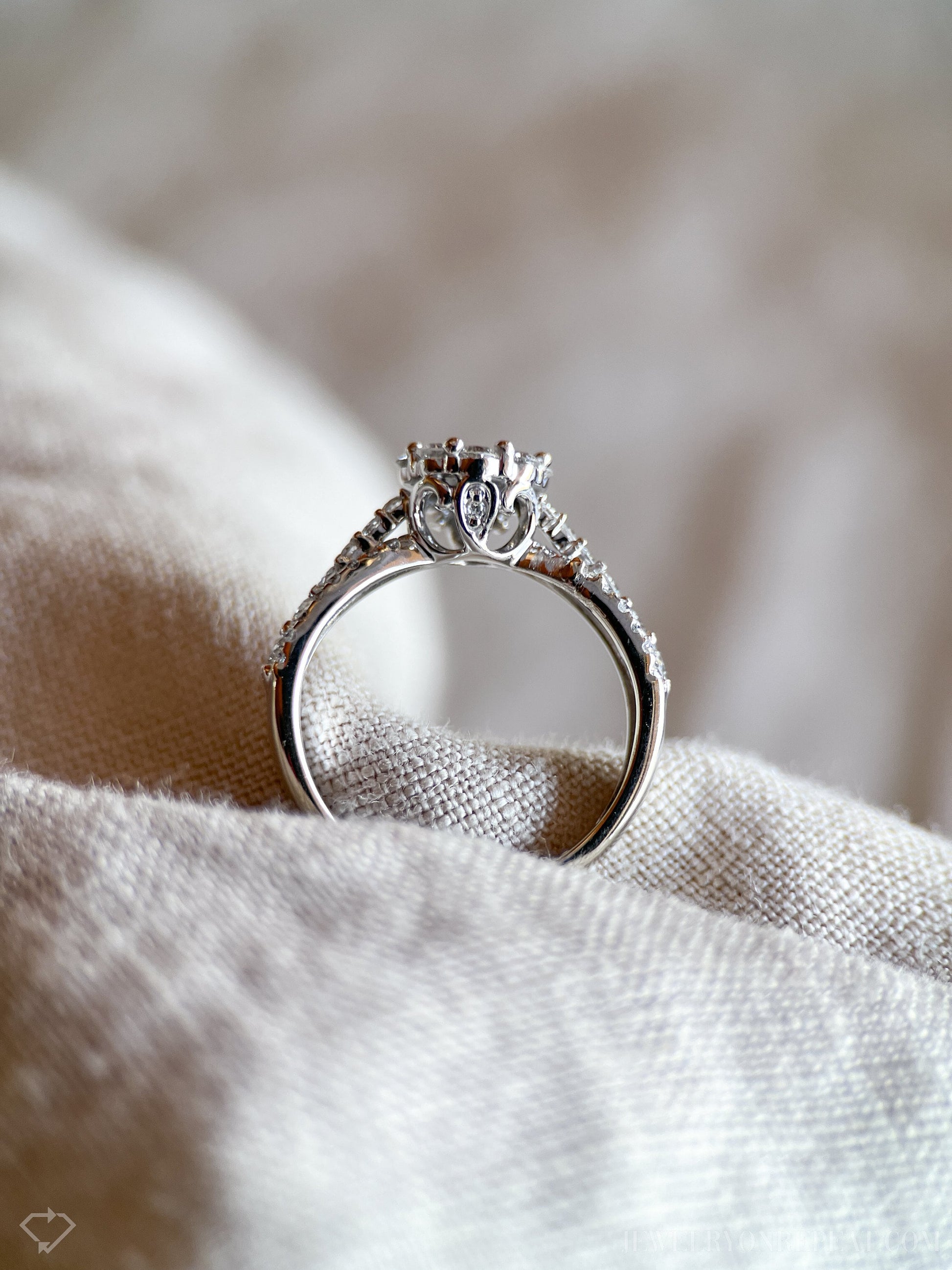 Vintage Diamond Halo Engagement Ring in 14k White Gold