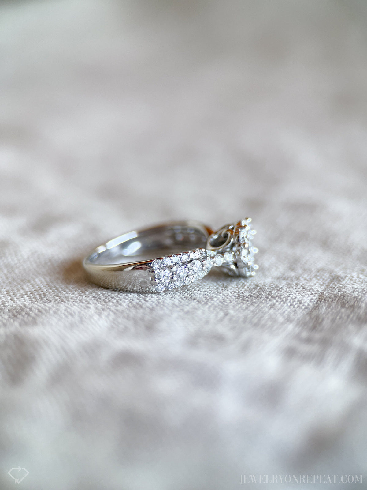 Vintage Diamond Engagement Ring, Round Cut, 14k White Gold, 2000s Halo Prong Setting
