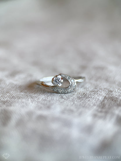 Vintage Diamond Engagement Ring, Round Cut, 14k White Gold, 1950s Mid-Century Bridal Ring