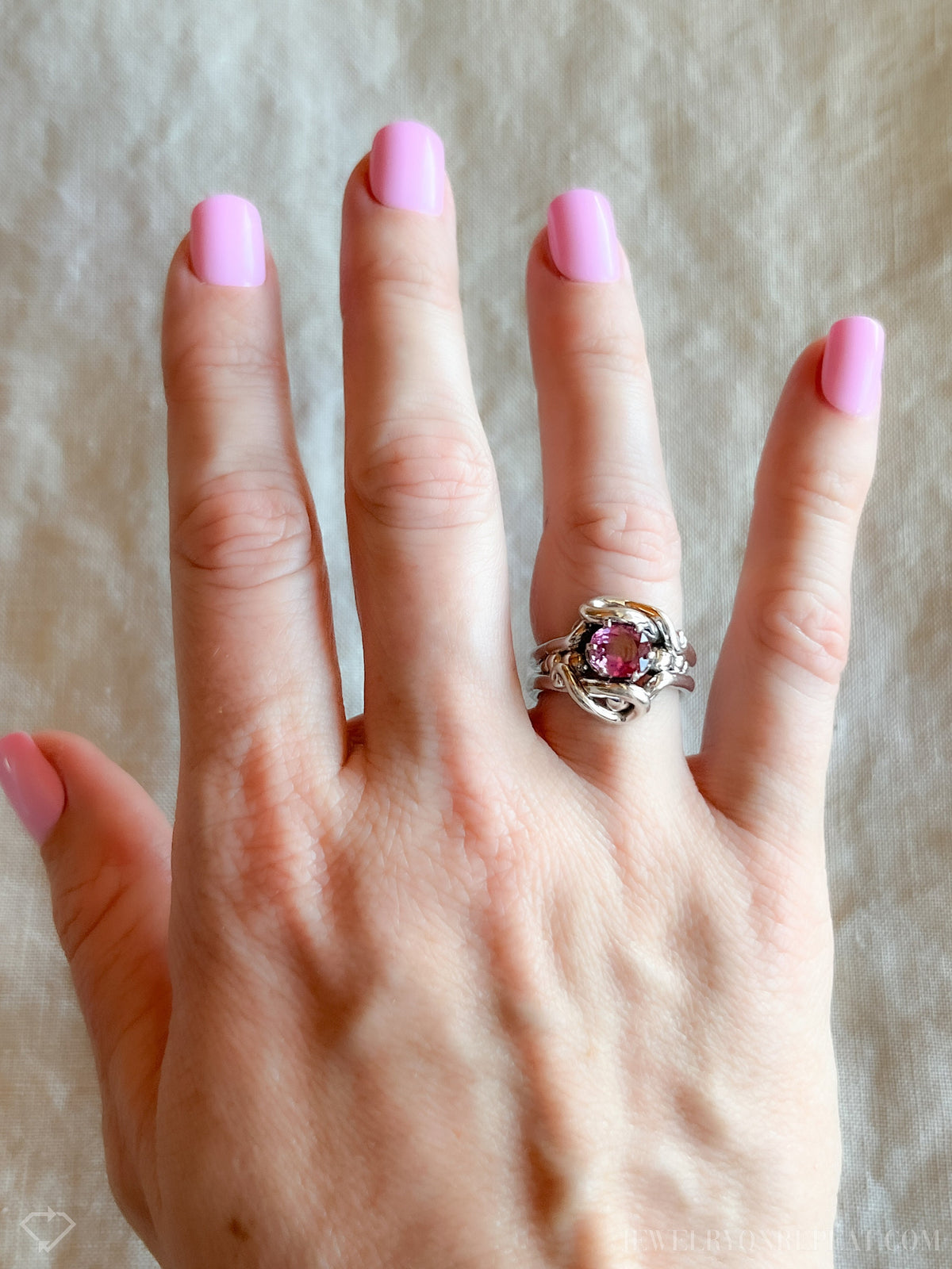 Vintage 1980s Purple Sapphire Ring in 14k White Gold