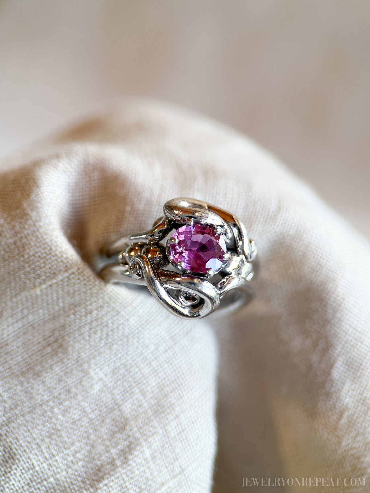 Vintage 1980s Purple Sapphire Ring in 14k White Gold