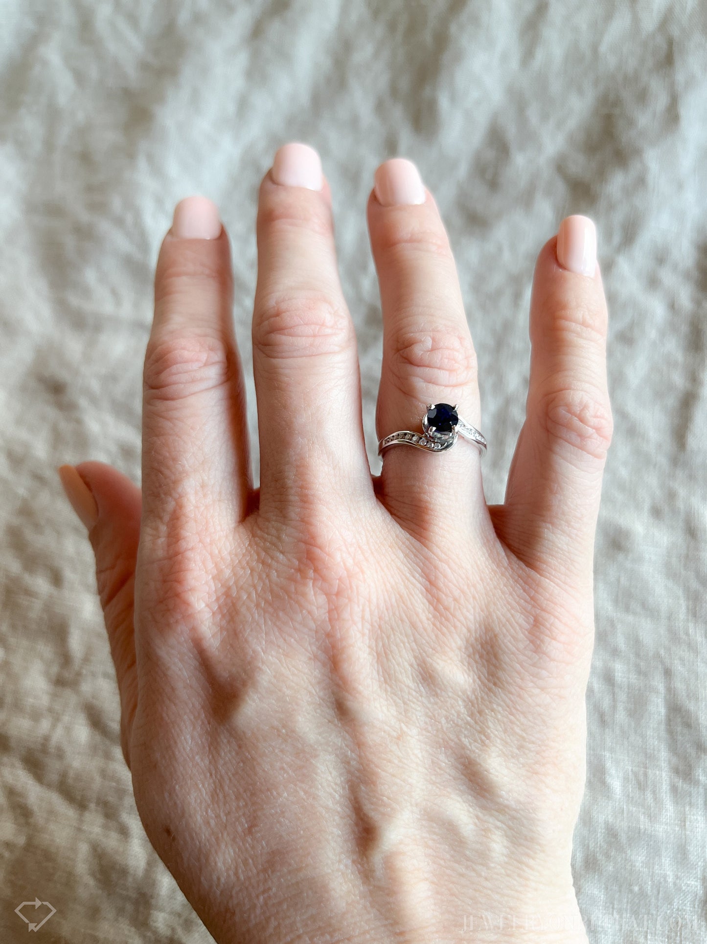 Vintage Blue Sapphire Gemstone Ring in 10k White Gold