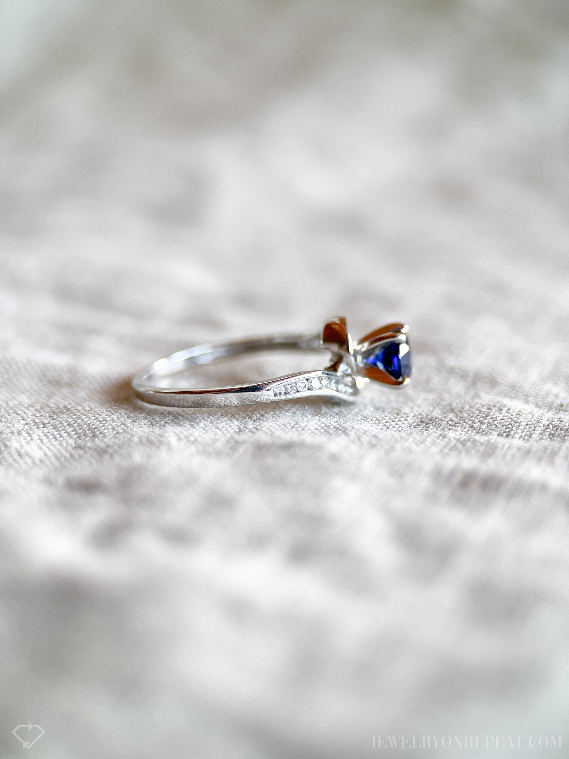 Vintage Blue Sapphire Gemstone Ring in 10k White Gold