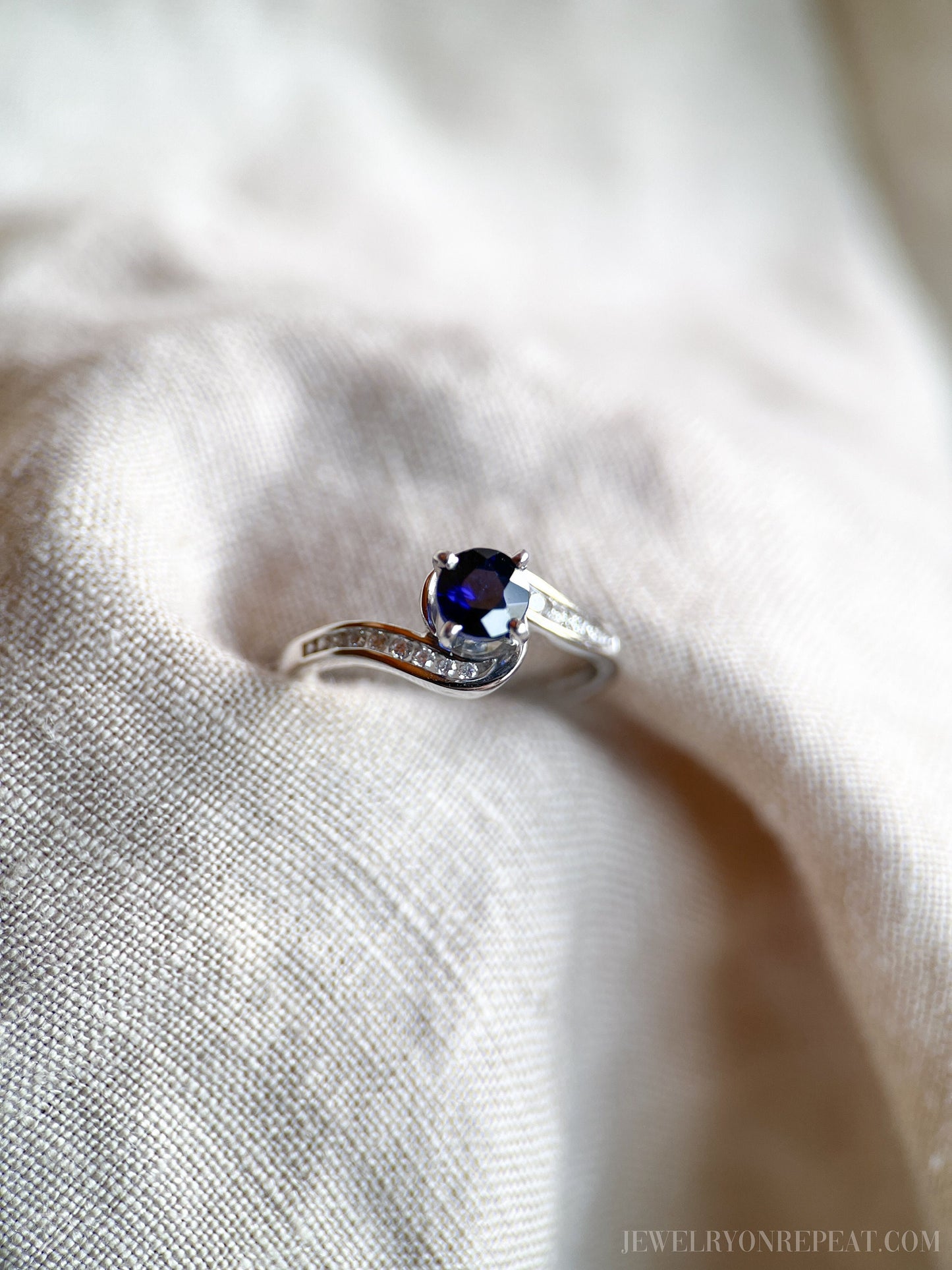 Vintage Blue Sapphire Gemstone Ring in 10k White Gold