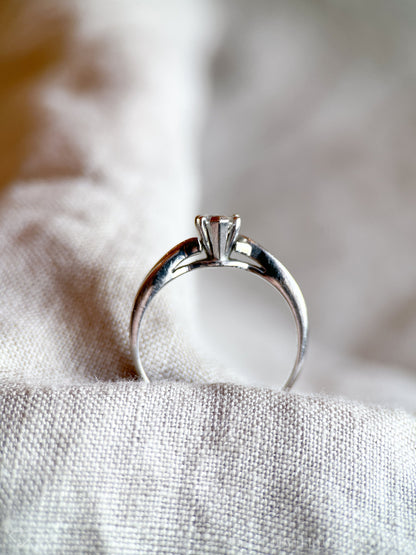 Vintage Diamond Engagement Ring, Heart Cut, 14k White Gold, 1990s Solitaire Bridal Ring