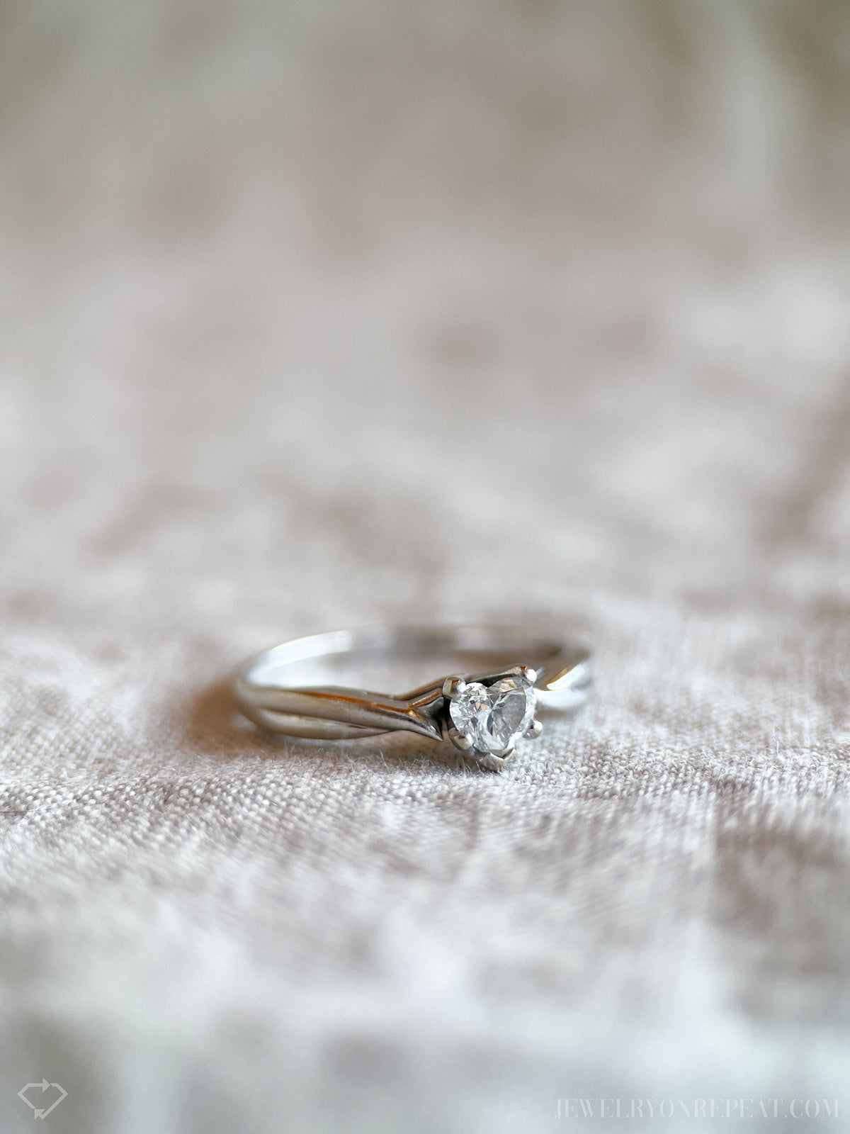 Vintage Diamond Engagement Ring, Heart Cut, 14k White Gold, 1990s Solitaire Bridal Ring