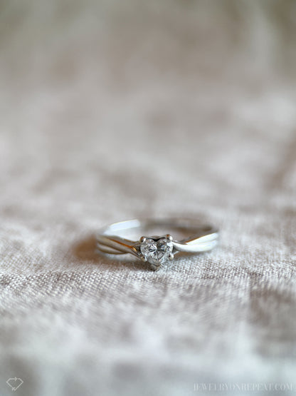 Vintage Diamond Engagement Ring, Heart Cut, 14k White Gold, 1990s Solitaire Bridal Ring