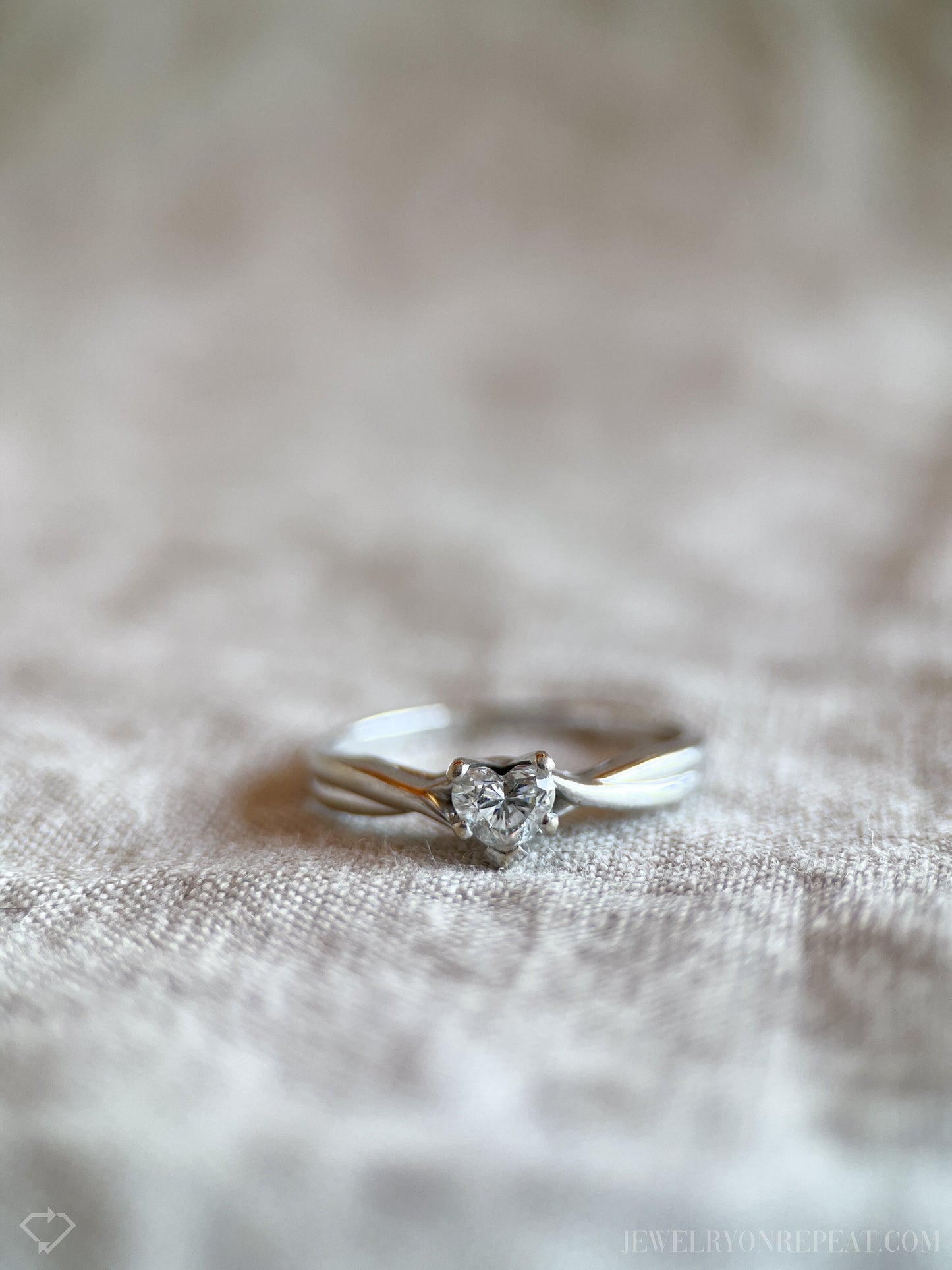 Vintage Heart Cut Diamond Engagement Ring in 14k White Gold